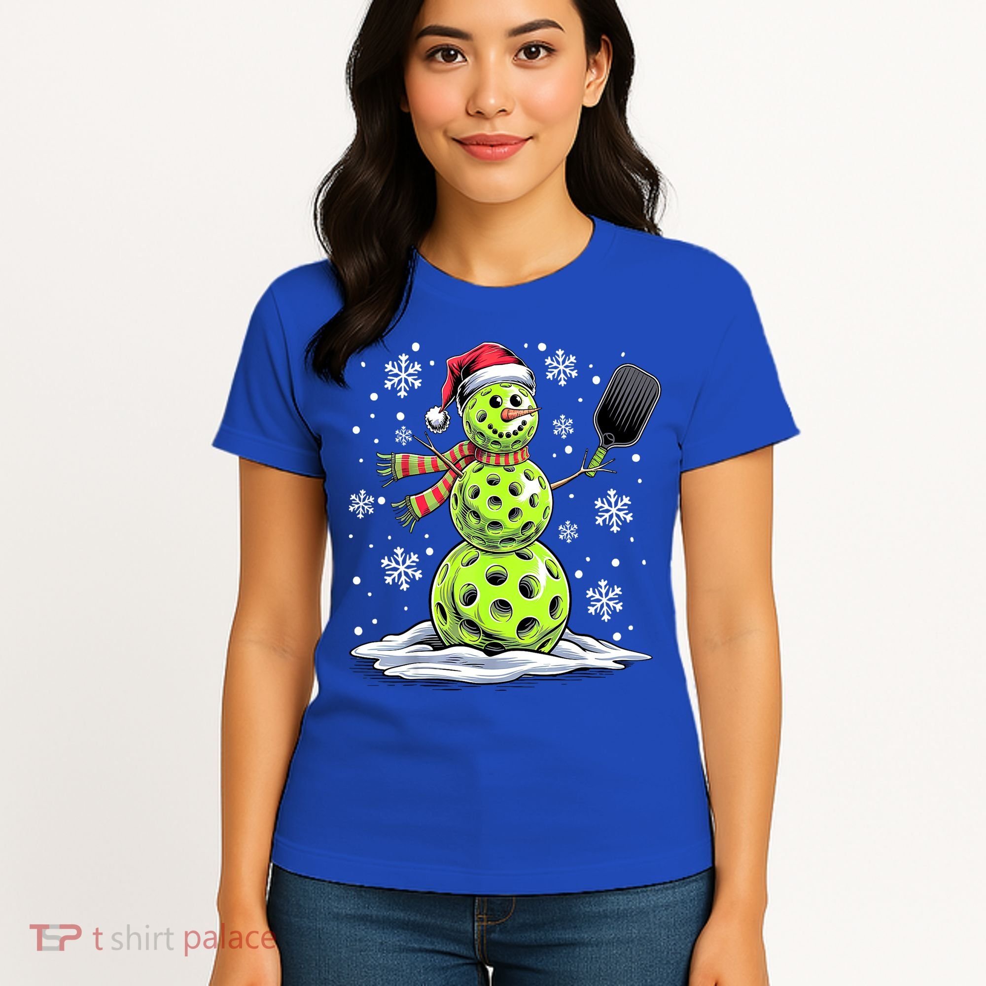 Xmas Funny Pickleball Snowman Player Santa Hat Christmas Gift Women's T-Shirt