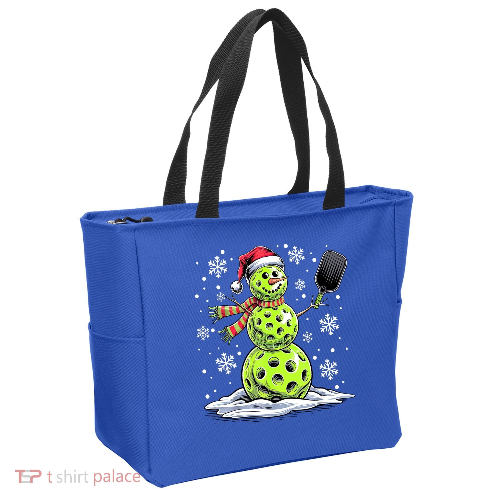 Xmas Funny Pickleball Snowman Player Santa Hat Christmas Gift Tote Bag