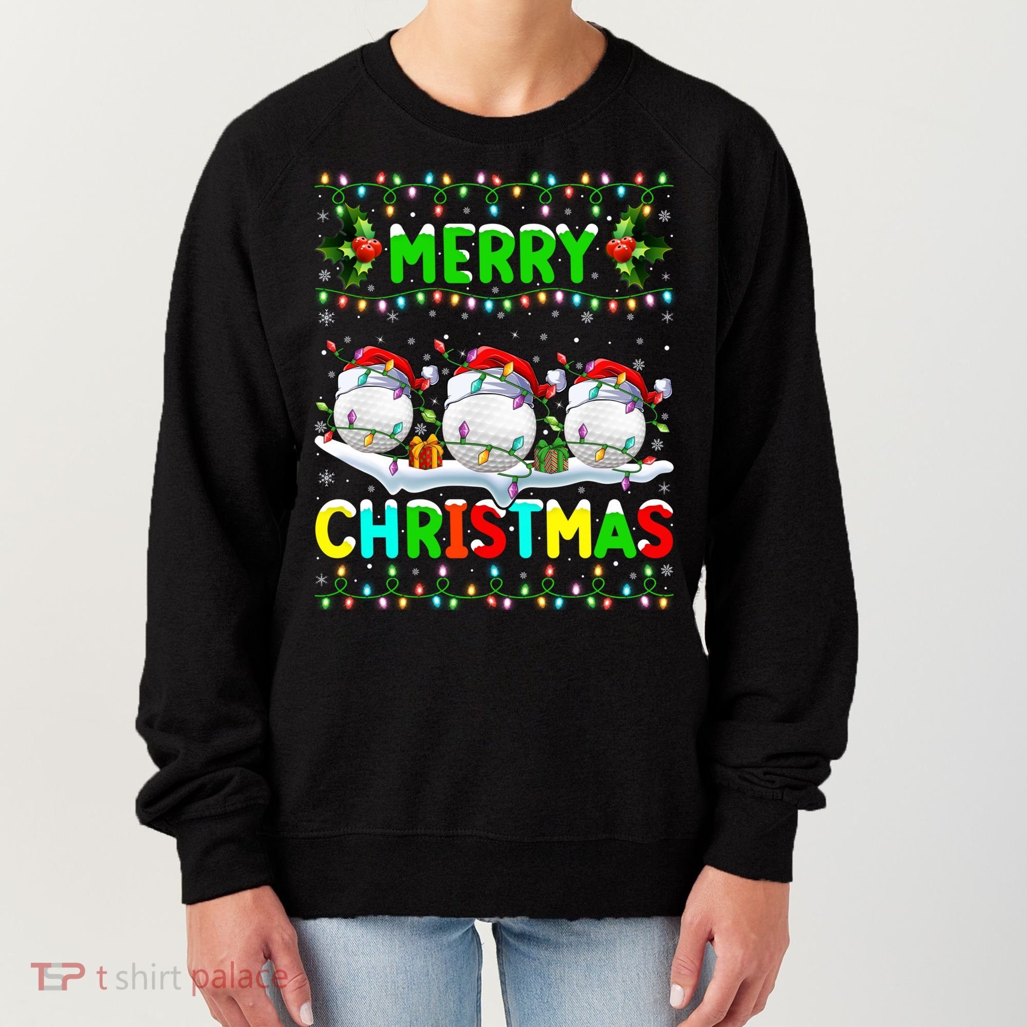Xmas Golf Lighting Santa Hat Merry Christmas Golf Gift Women's Sweatshirt