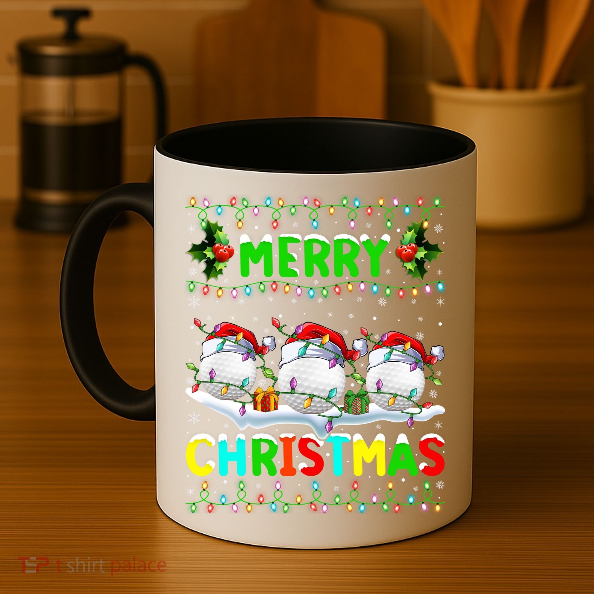 Xmas Golf Lighting Santa Hat Merry Christmas Golf Gift Coffee Mug
