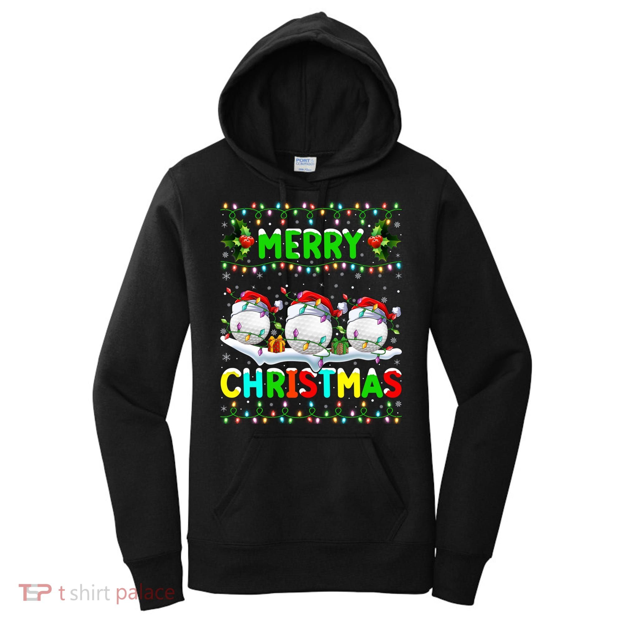 Xmas Golf Lighting Santa Hat Merry Christmas Golf Gift Women's Hoodie