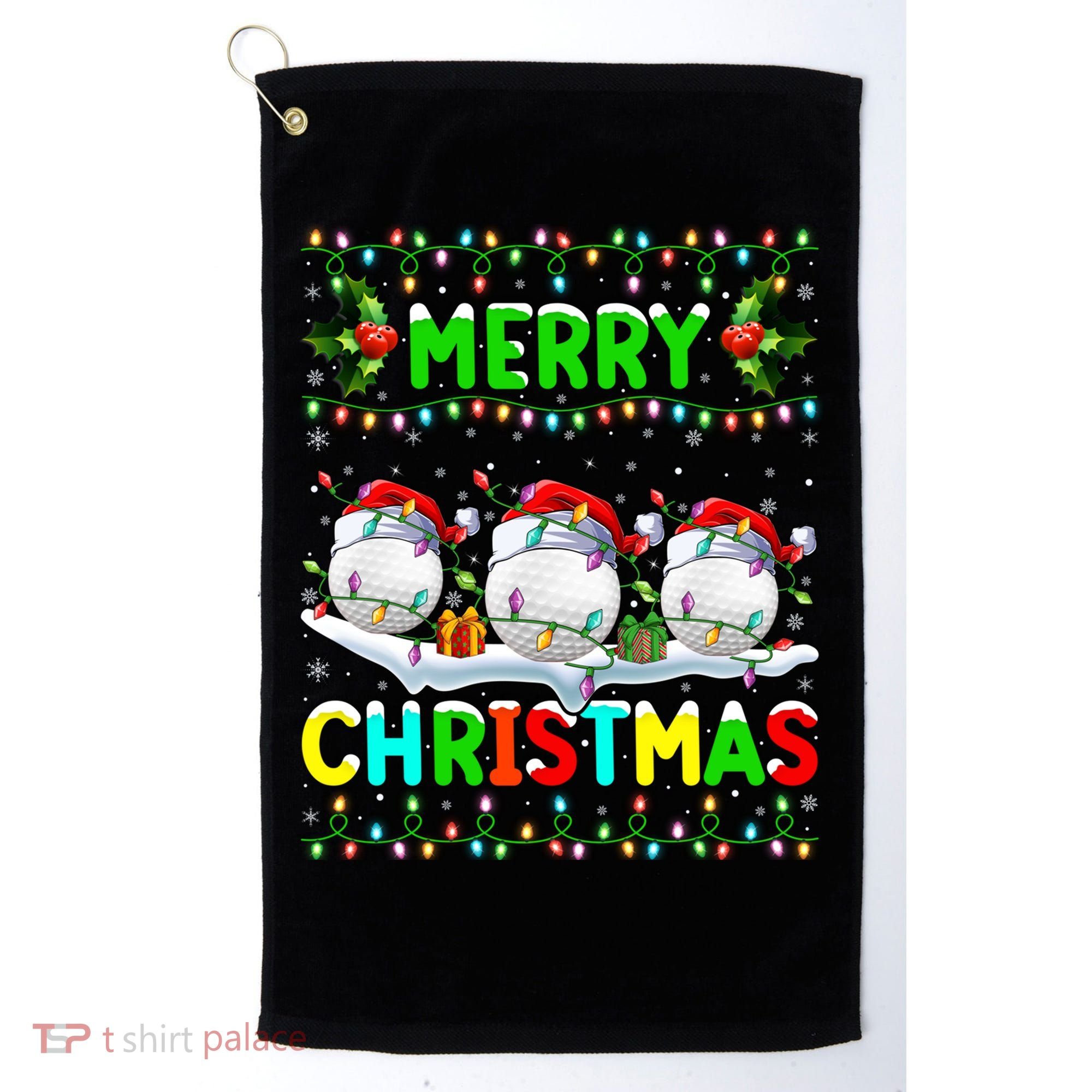 Xmas Golf Lighting Santa Hat Merry Christmas Golf Gift Golf Towel