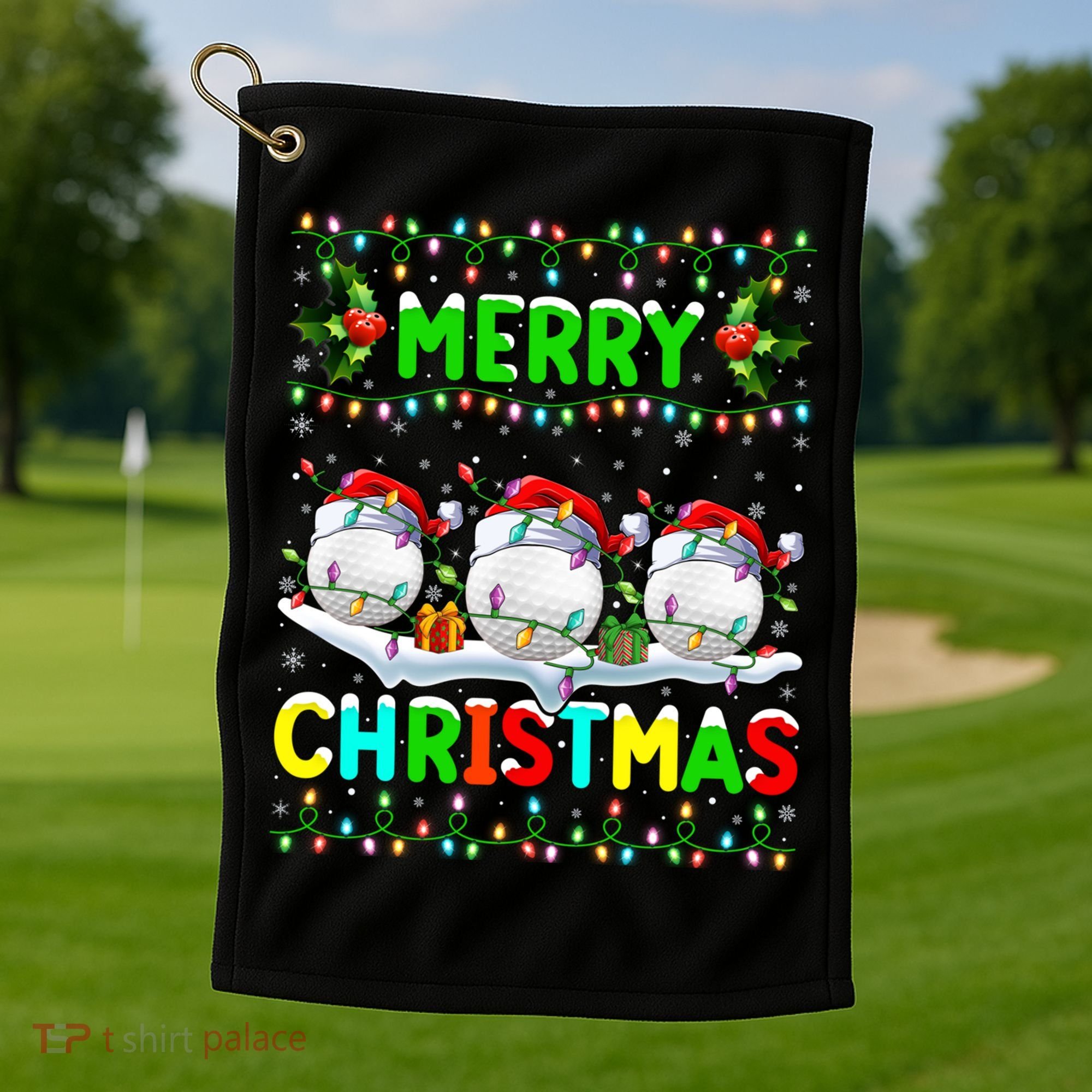 Xmas Golf Lighting Santa Hat Merry Christmas Golf Gift Golf Towel