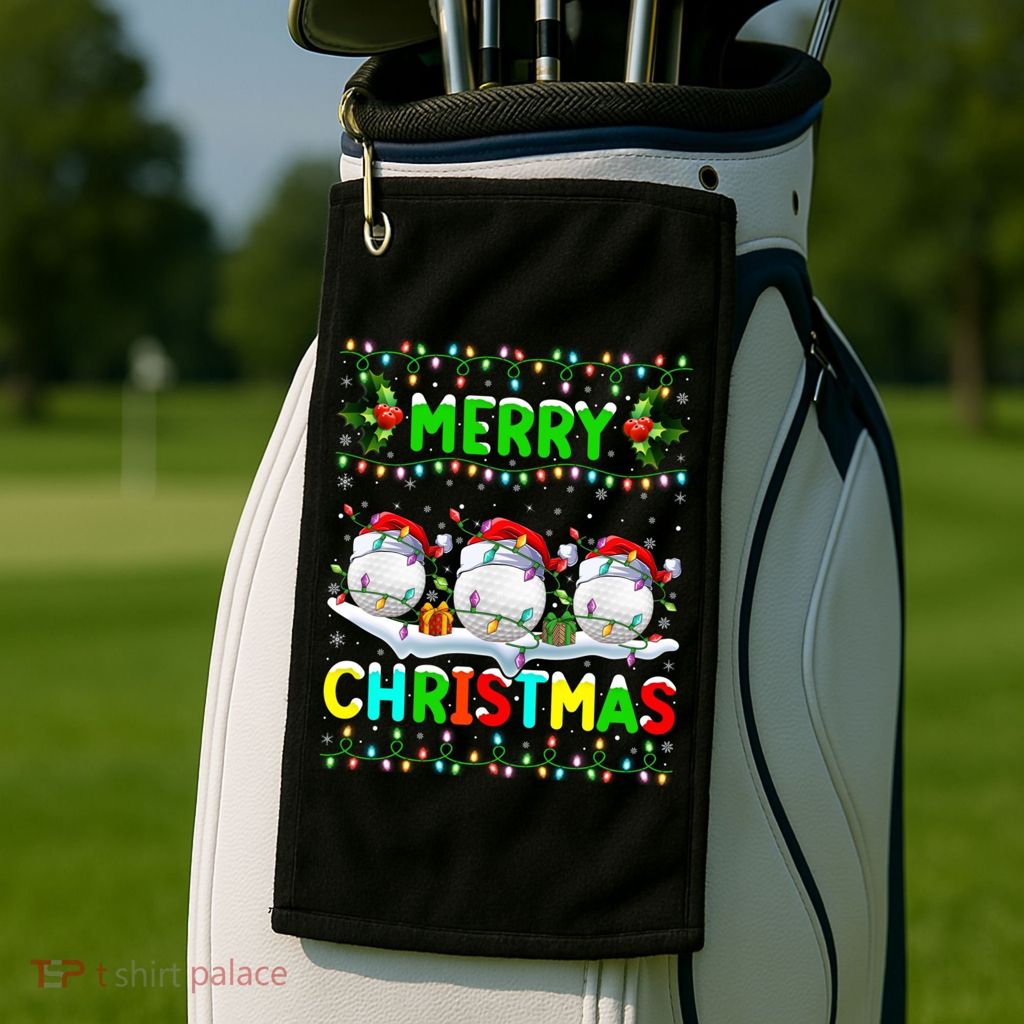 Xmas Golf Lighting Santa Hat Merry Christmas Golf Gift Golf Towel