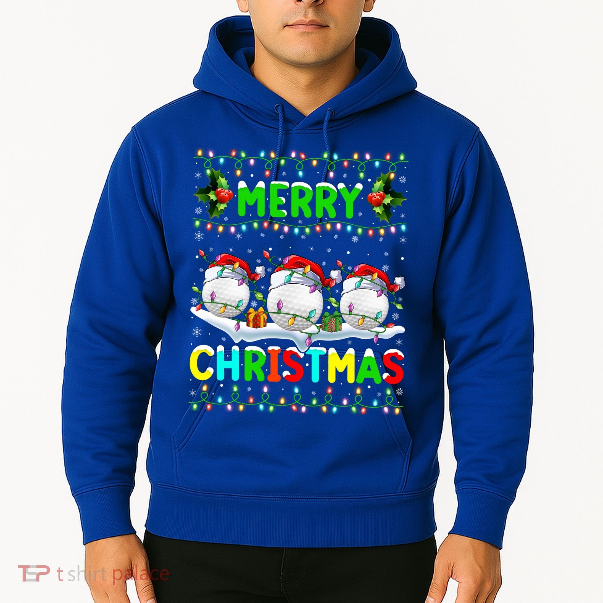 Xmas Golf Lighting Santa Hat Merry Christmas Golf Gift Hoodie