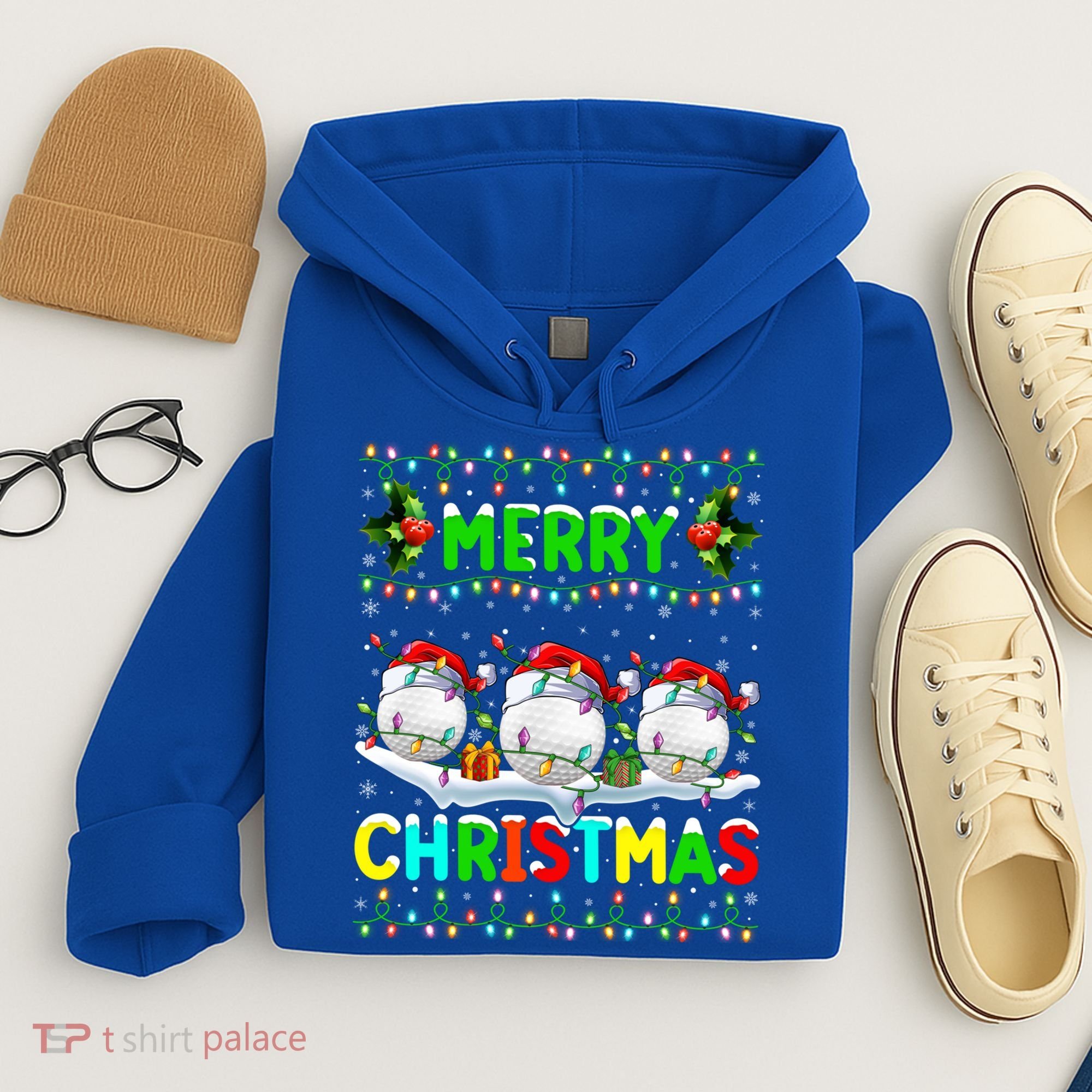 Xmas Golf Lighting Santa Hat Merry Christmas Golf Gift Hoodie