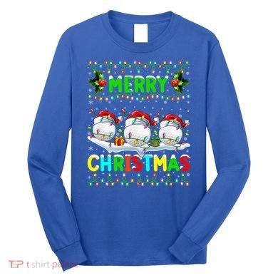 Xmas Golf Lighting Santa Hat Merry Christmas Golf Gift Long Sleeve Shirt