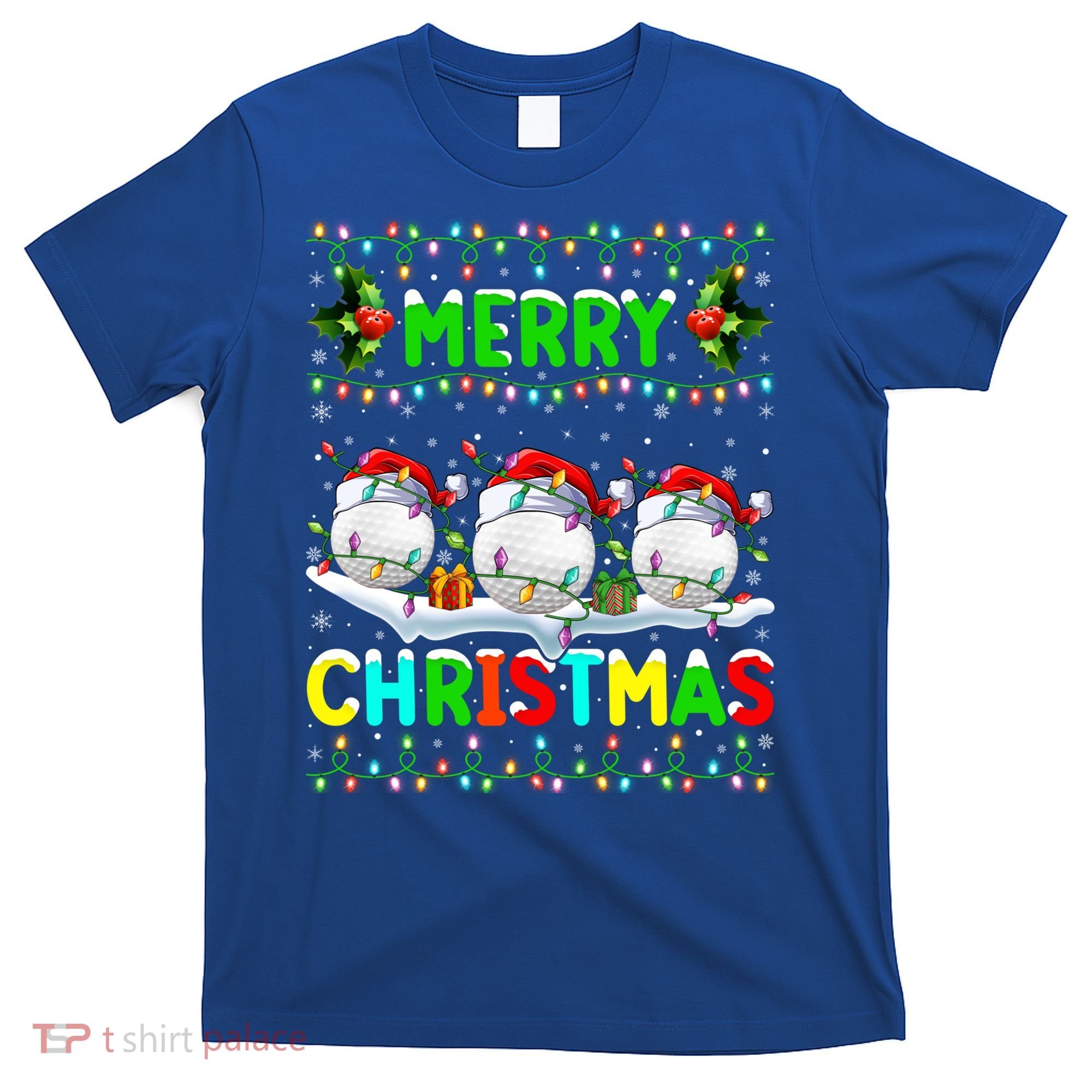 Xmas Golf Lighting Santa Hat Merry Christmas Golf Gift T-Shirt