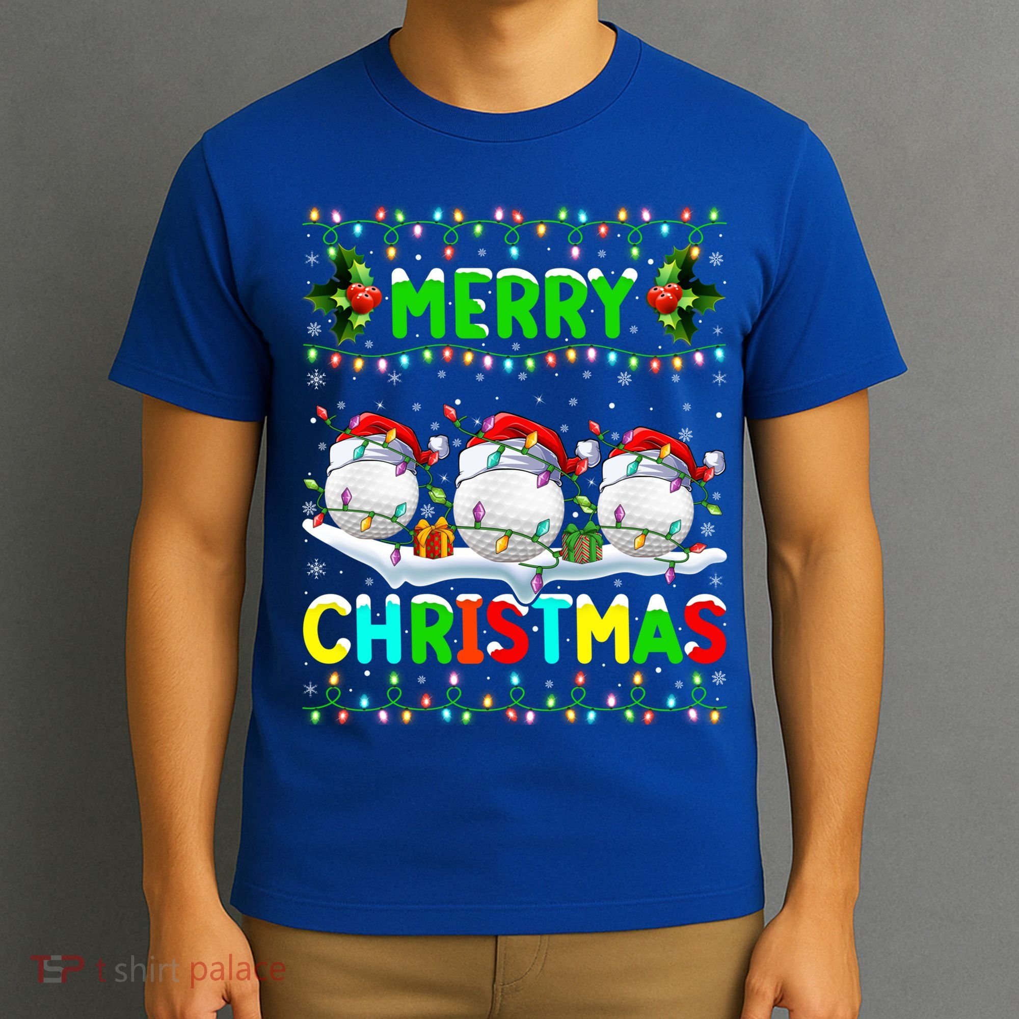 Xmas Golf Lighting Santa Hat Merry Christmas Golf Gift T-Shirt