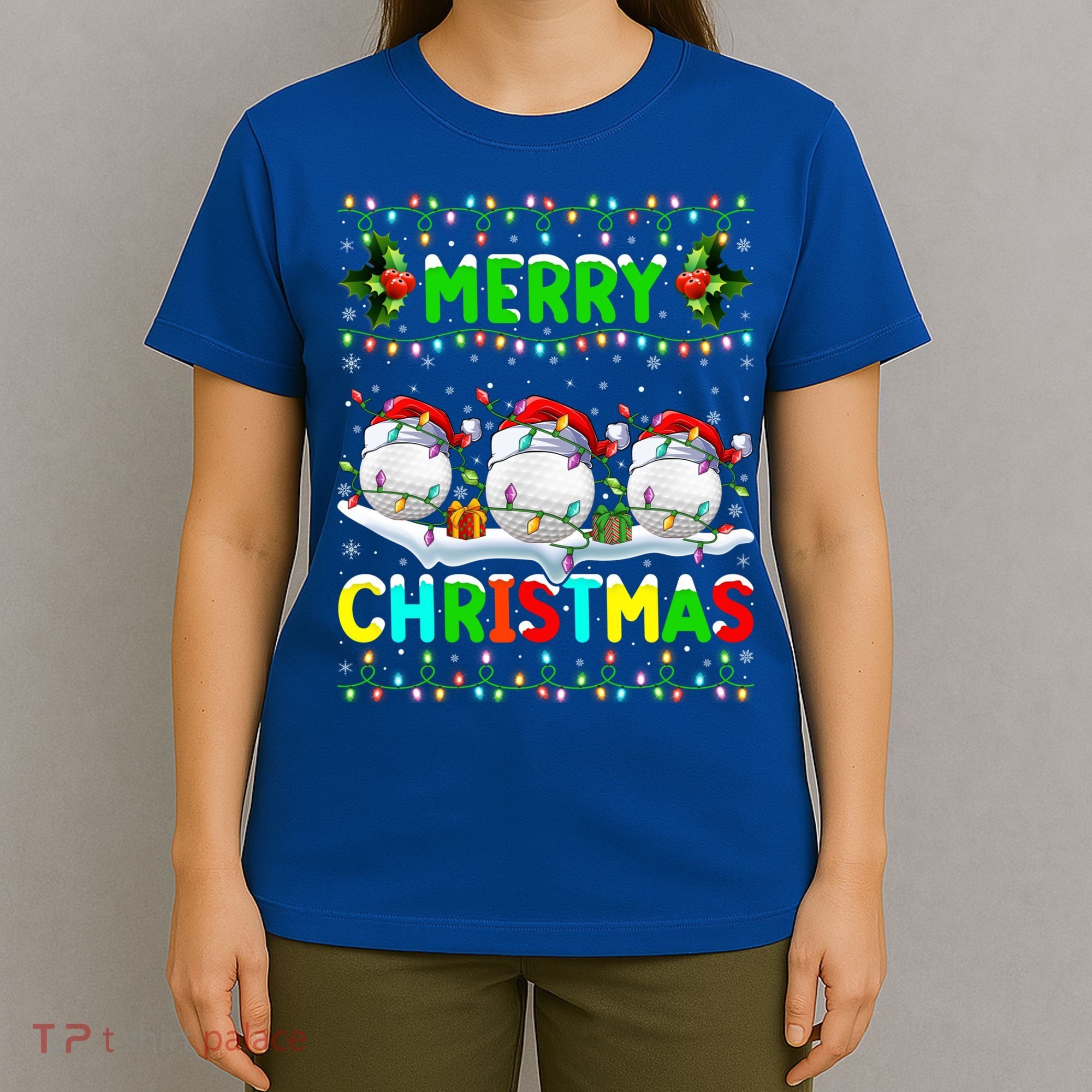 Xmas Golf Lighting Santa Hat Merry Christmas Golf Gift T-Shirt