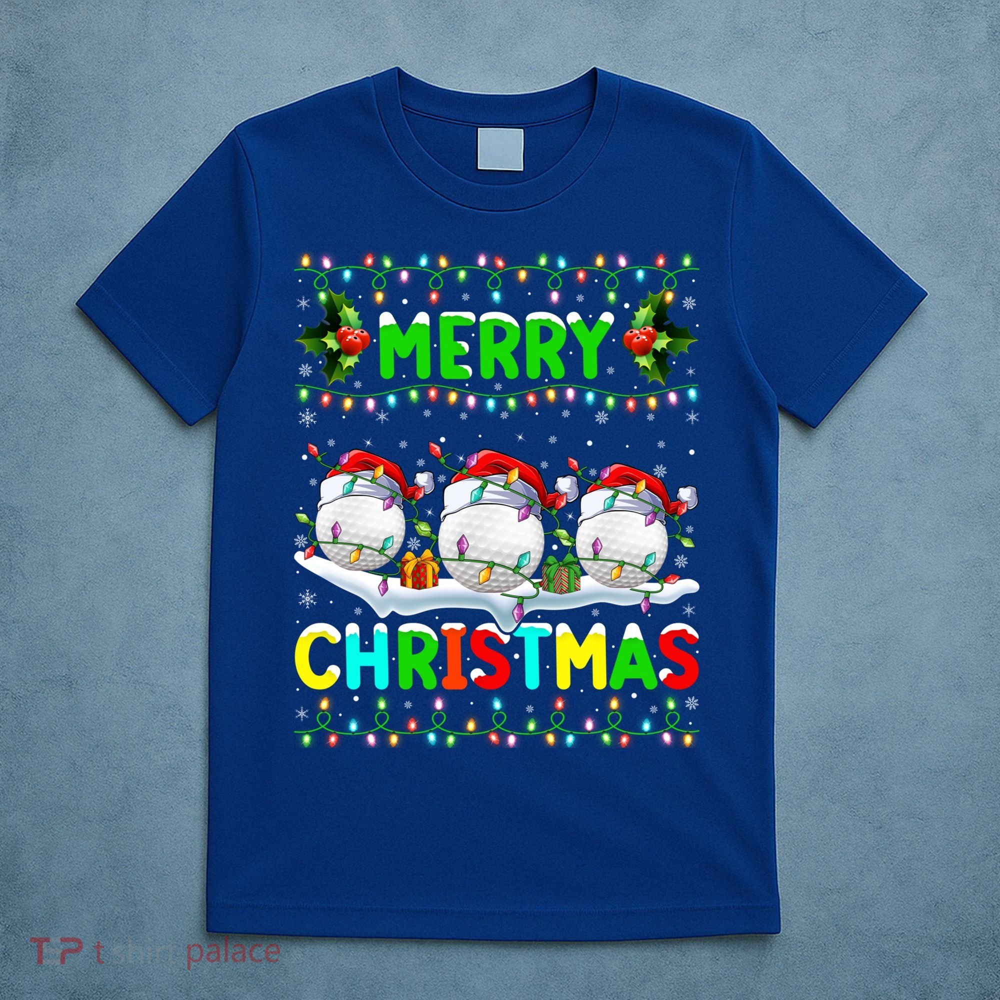 Xmas Golf Lighting Santa Hat Merry Christmas Golf Gift T-Shirt