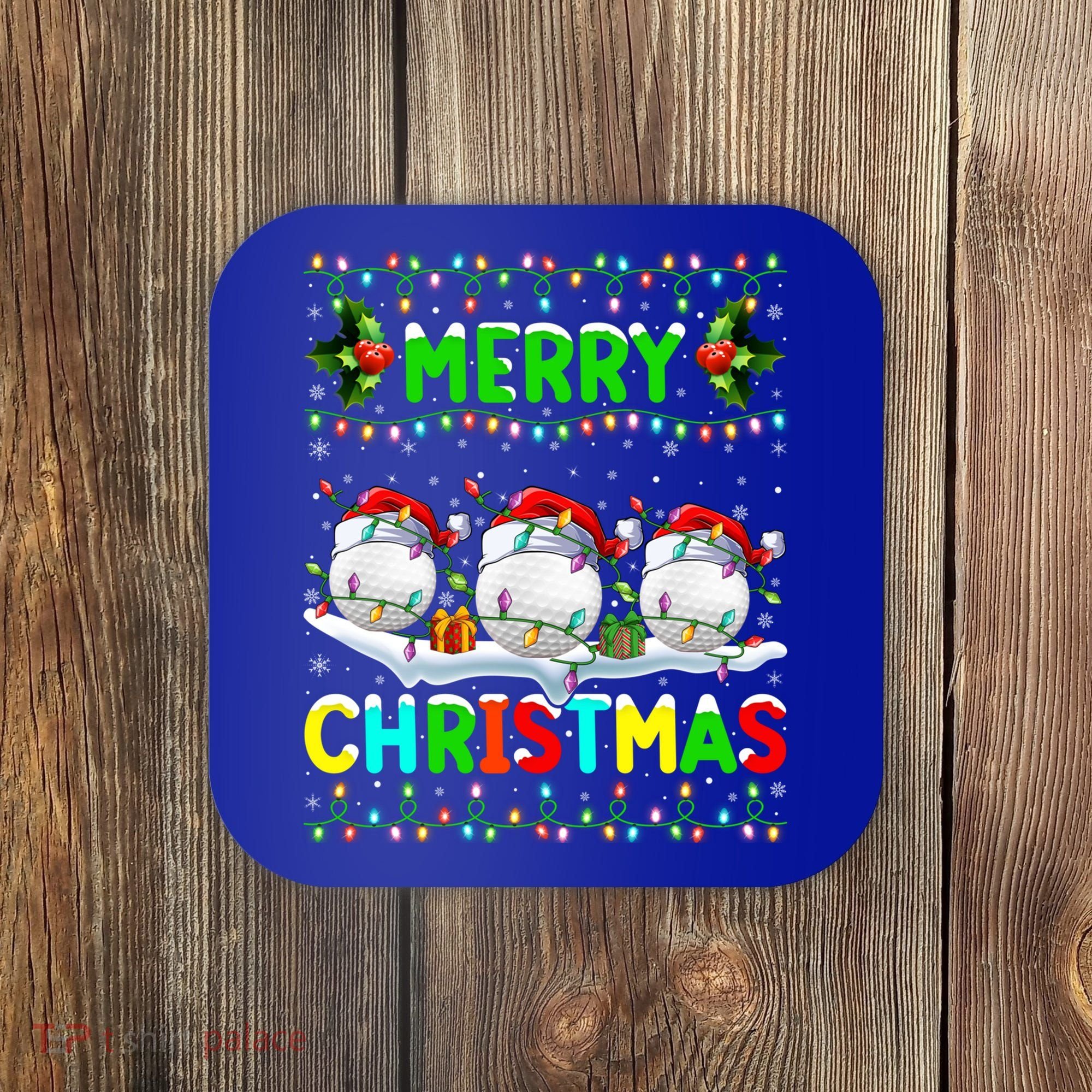 Xmas Golf Lighting Santa Hat Merry Christmas Golf Gift Coaster