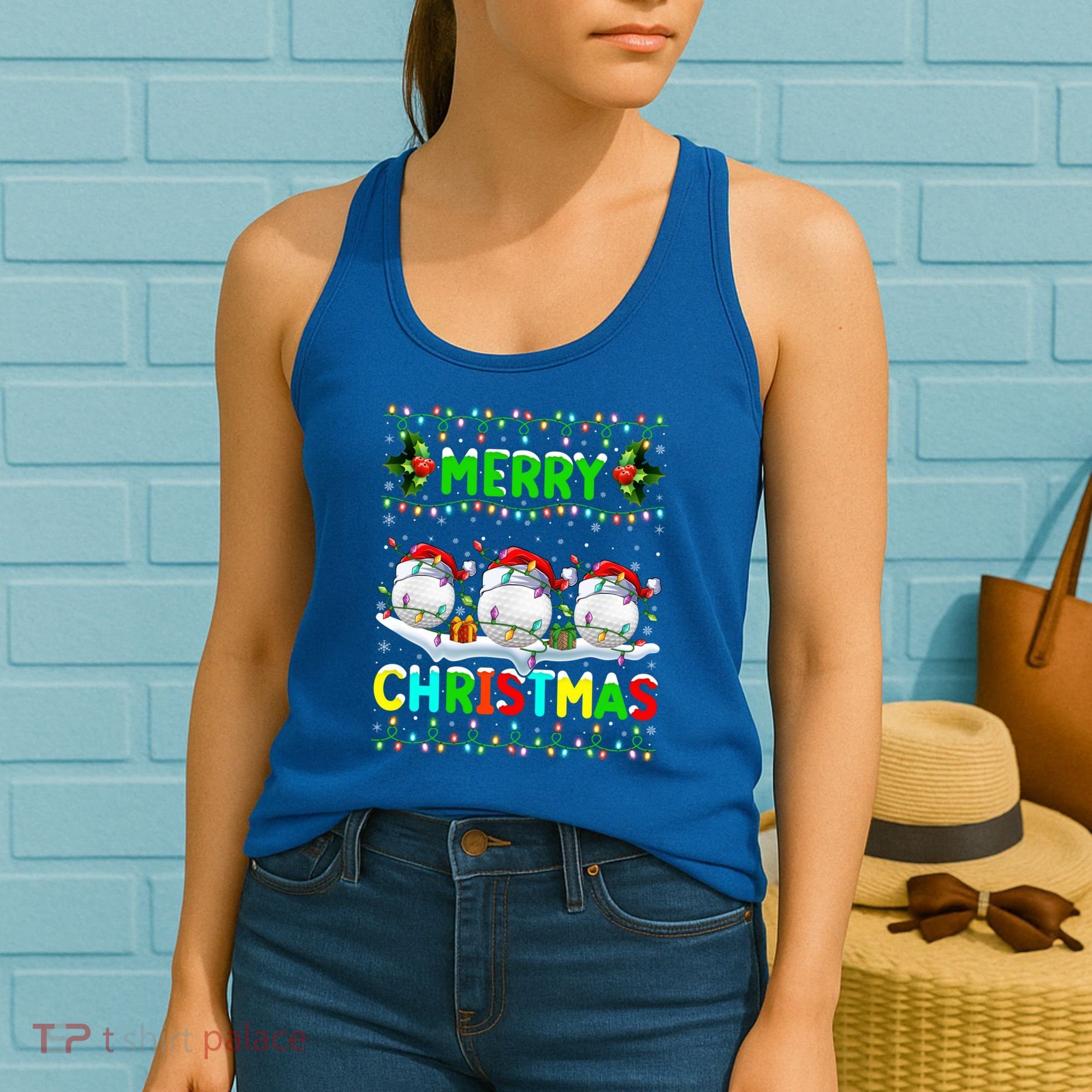 Xmas Golf Lighting Santa Hat Merry Christmas Golf Gift Women's Tank Top