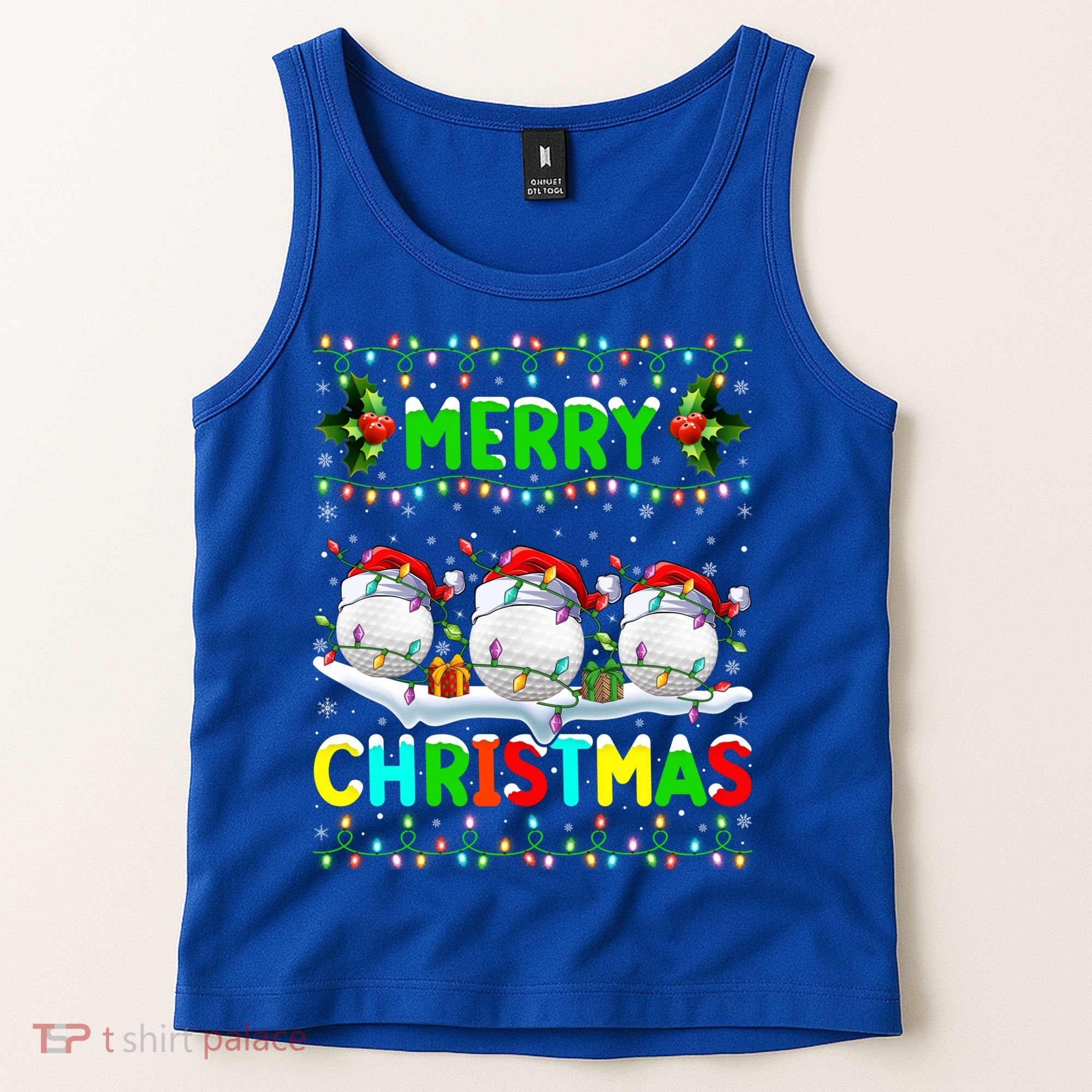 Xmas Golf Lighting Santa Hat Merry Christmas Golf Gift Tank Top