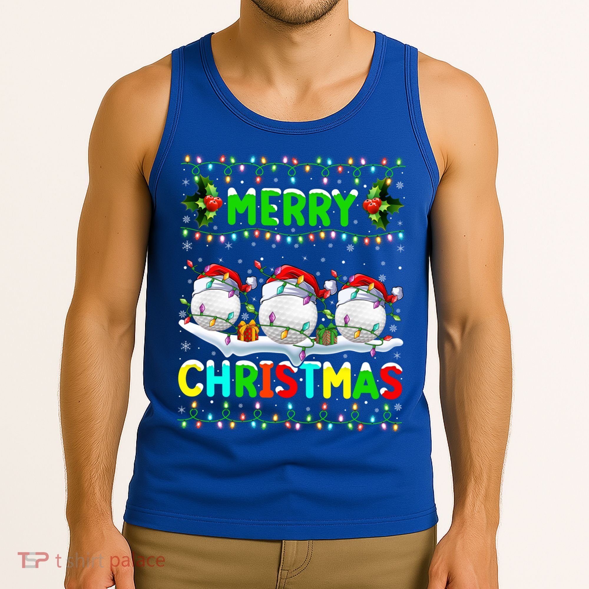 Xmas Golf Lighting Santa Hat Merry Christmas Golf Gift Tank Top