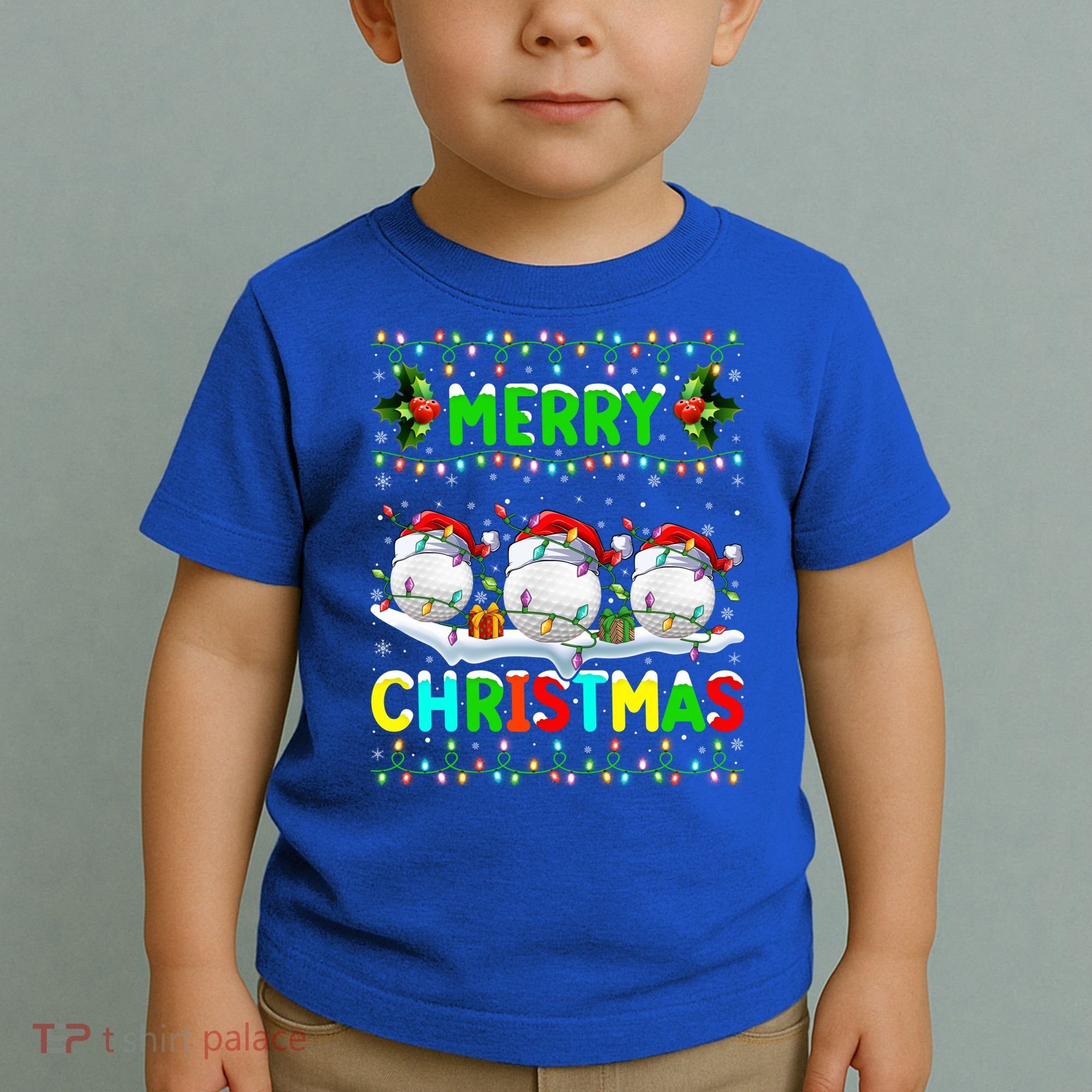 Xmas Golf Lighting Santa Hat Merry Christmas Golf Gift Toddler T-Shirt