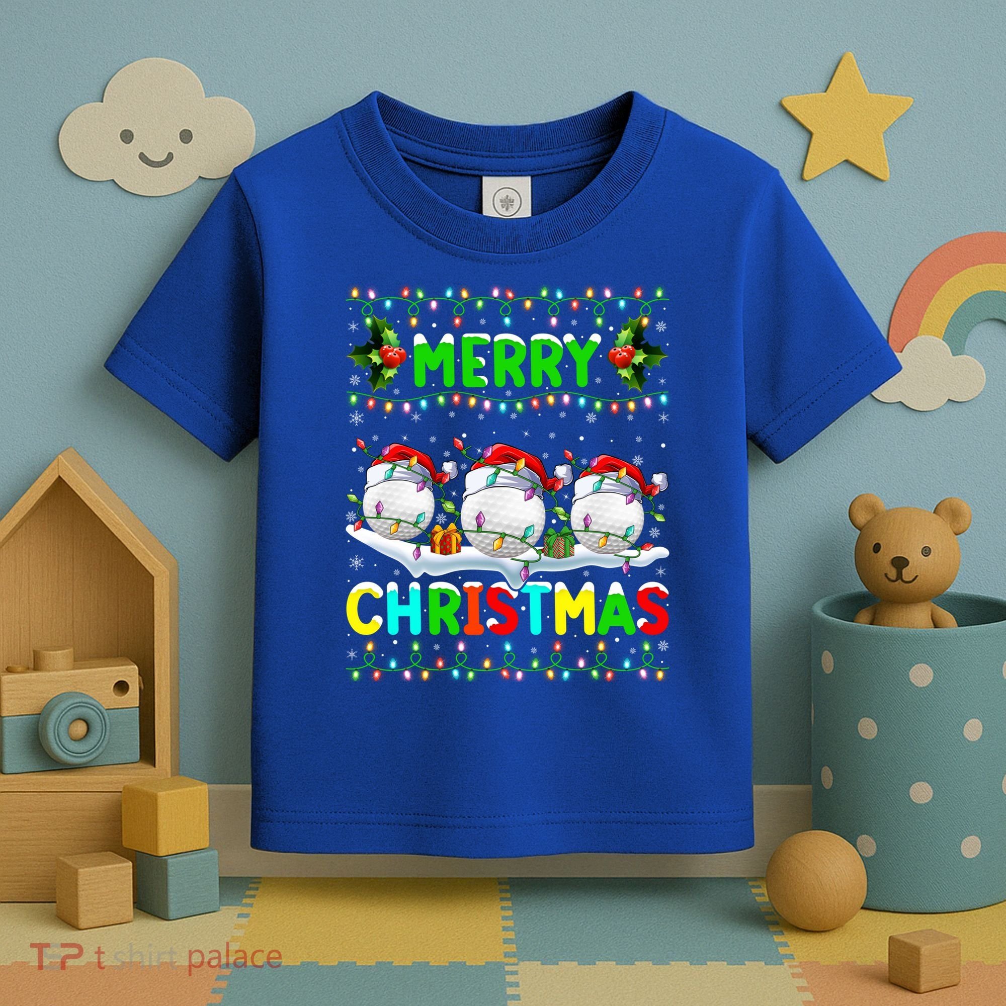 Xmas Golf Lighting Santa Hat Merry Christmas Golf Gift Toddler T-Shirt