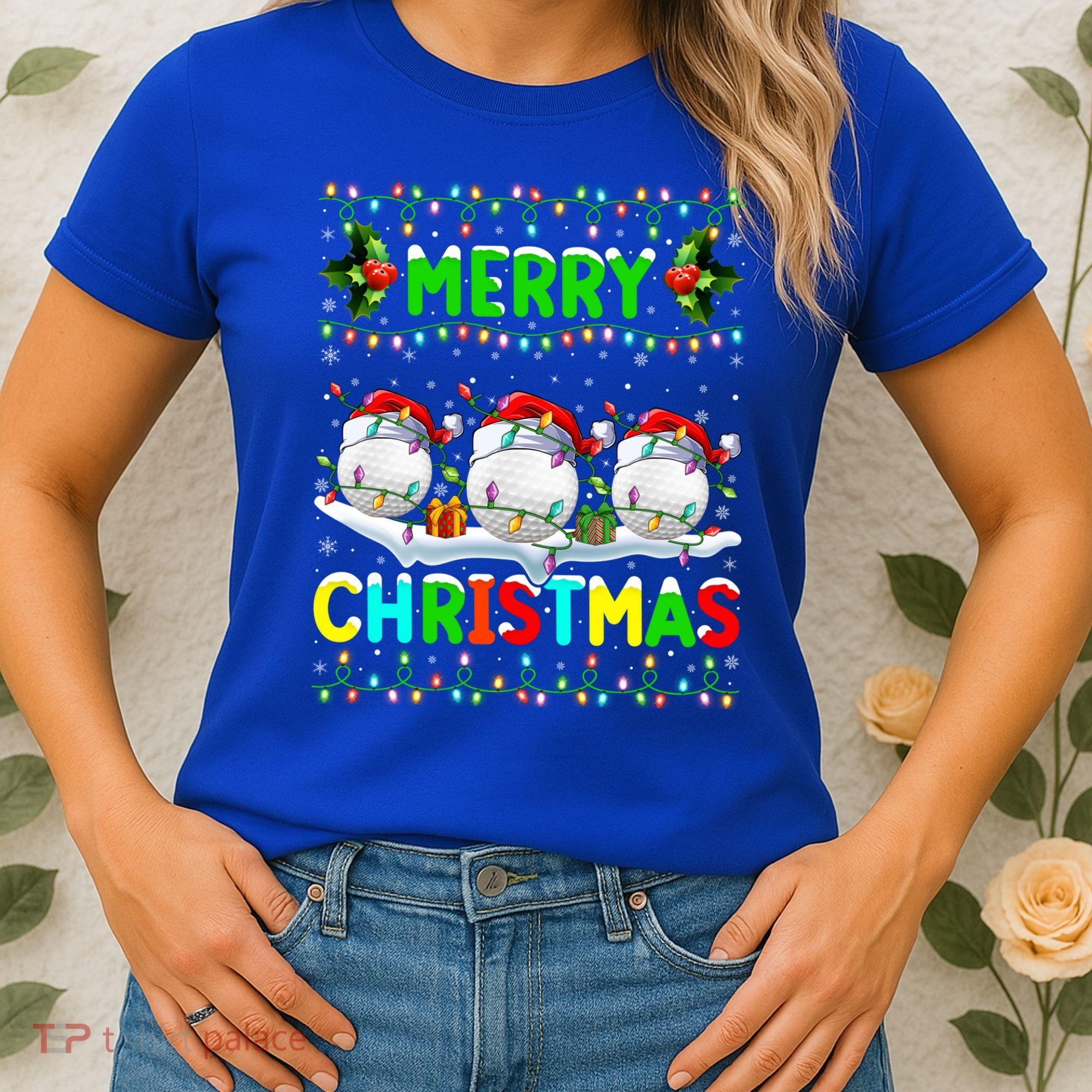 Xmas Golf Lighting Santa Hat Merry Christmas Golf Gift Women's T-Shirt