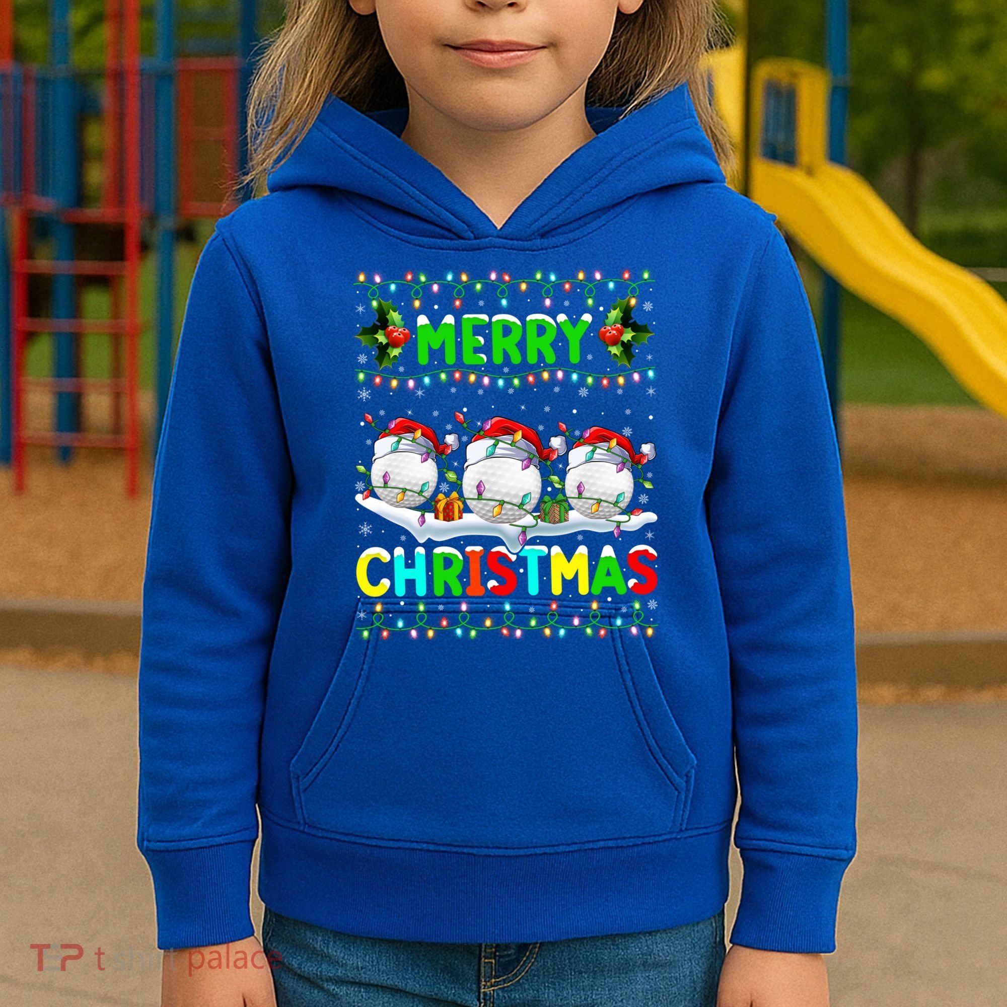 Xmas Golf Lighting Santa Hat Merry Christmas Golf Gift Kids Hoodie
