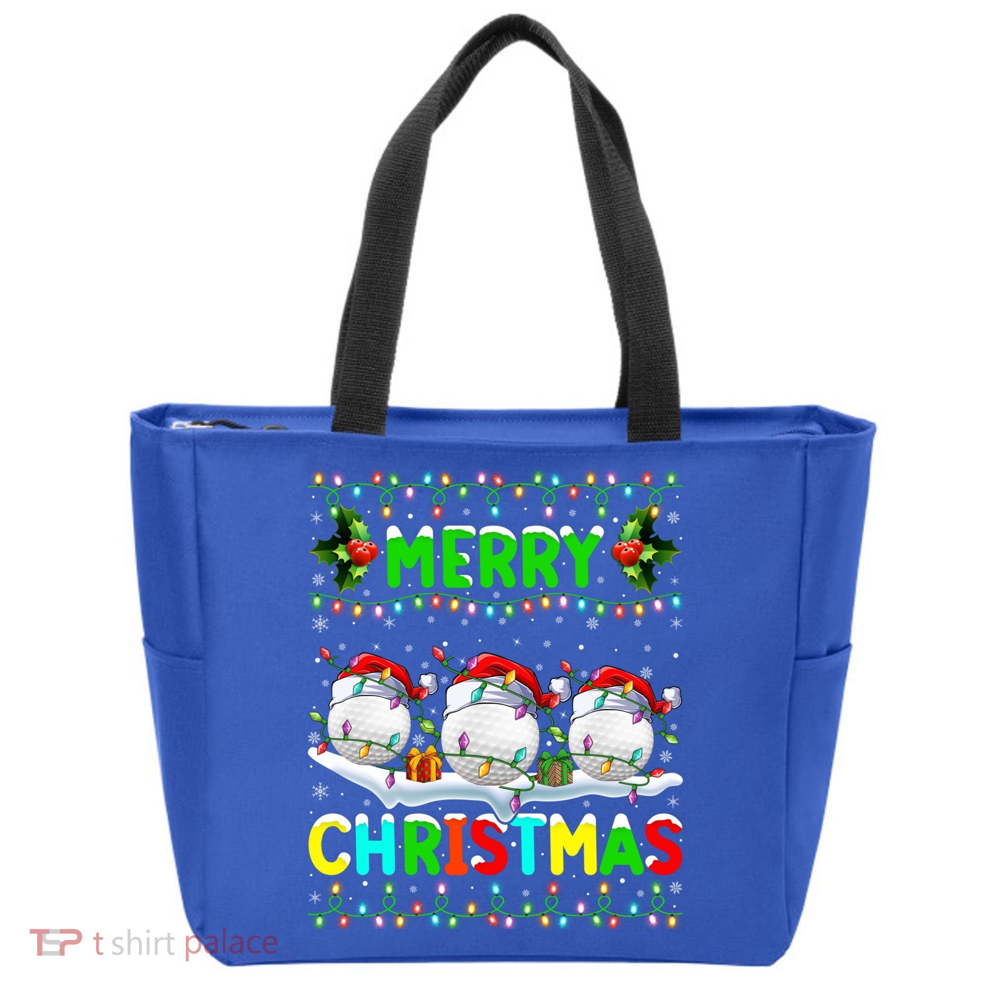 Xmas Golf Lighting Santa Hat Merry Christmas Golf Gift Tote Bag