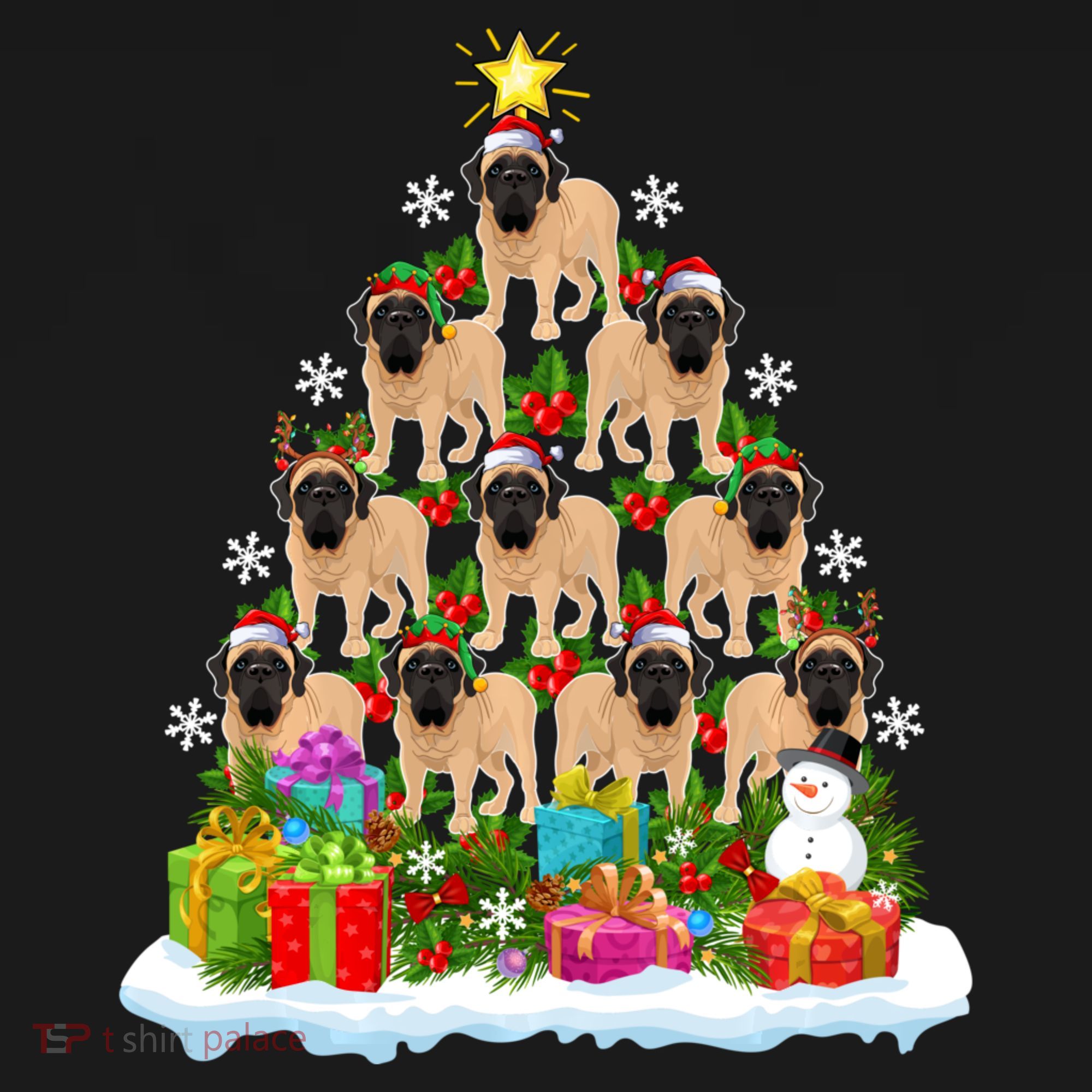 Xmas Holiday Santa English Mastiff Dog Christmas Tree Women's Hoodie