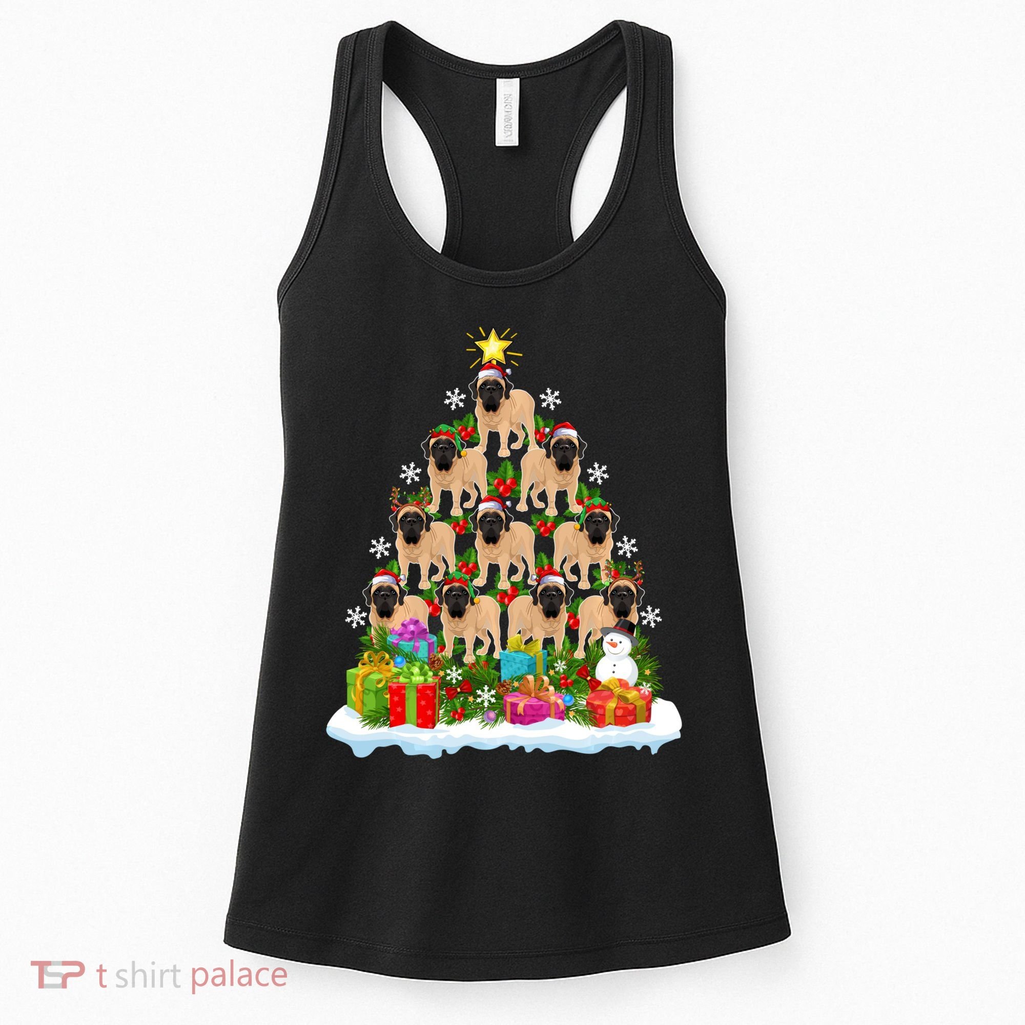 Xmas Holiday Santa English Mastiff Dog Christmas Tree Women's Tank Top