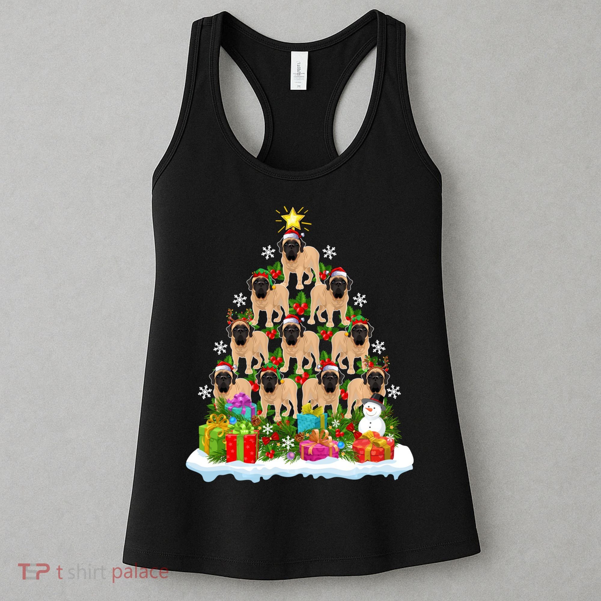 Xmas Holiday Santa English Mastiff Dog Christmas Tree Women's Tank Top