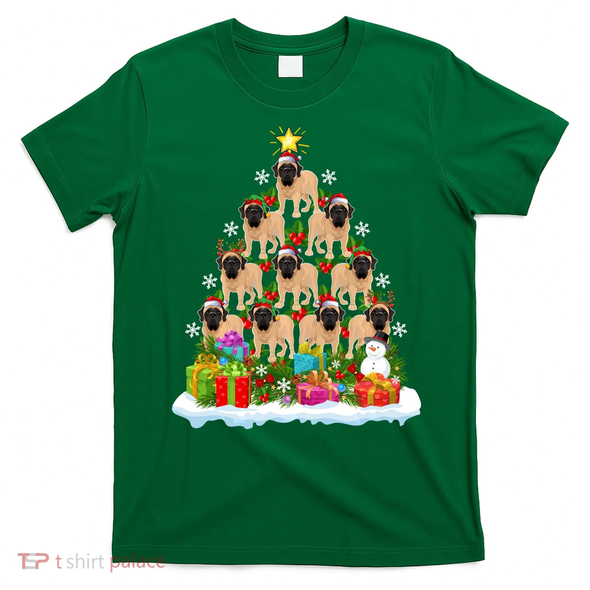 Xmas Holiday Santa English Mastiff Dog Christmas Tree T-Shirt