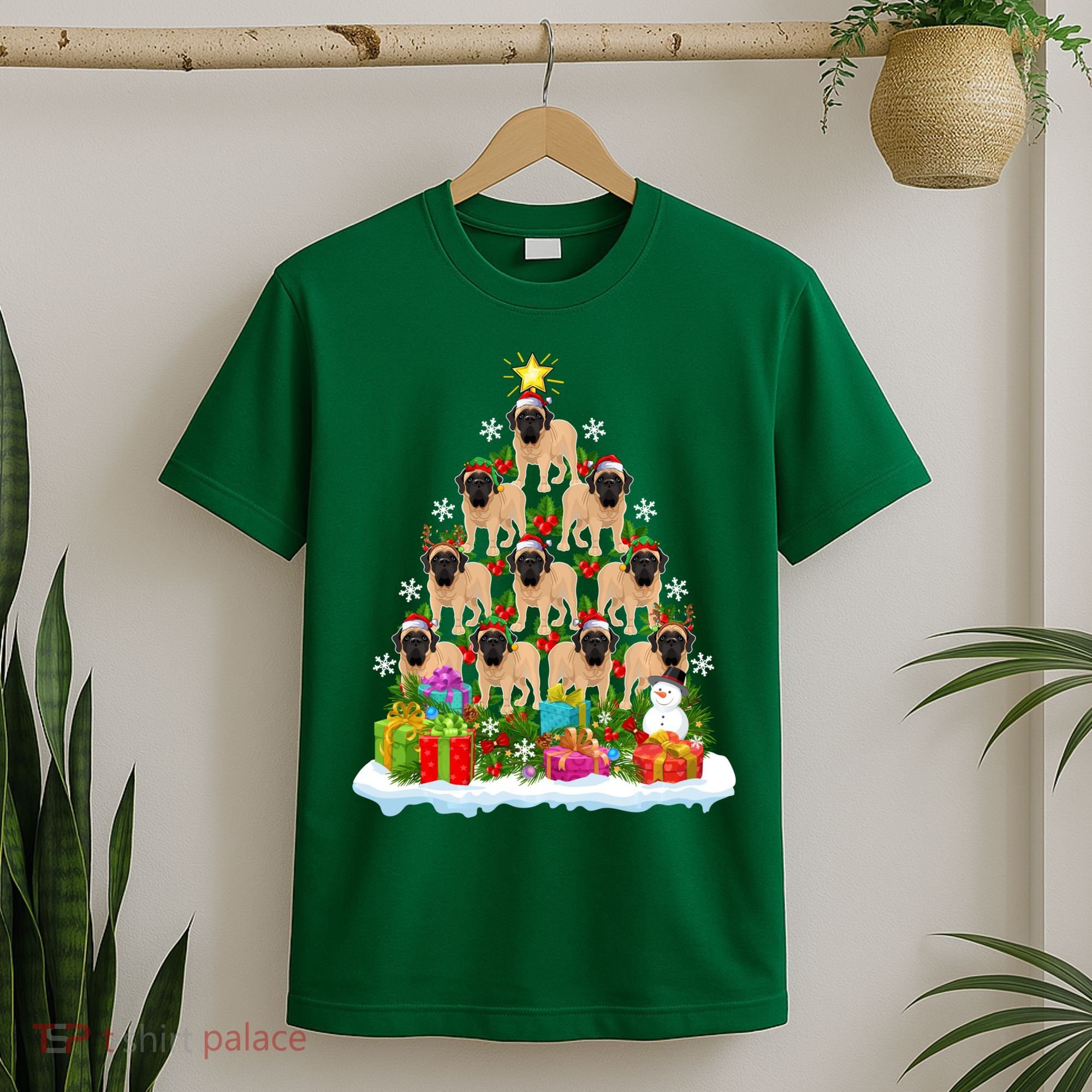 Xmas Holiday Santa English Mastiff Dog Christmas Tree T-Shirt