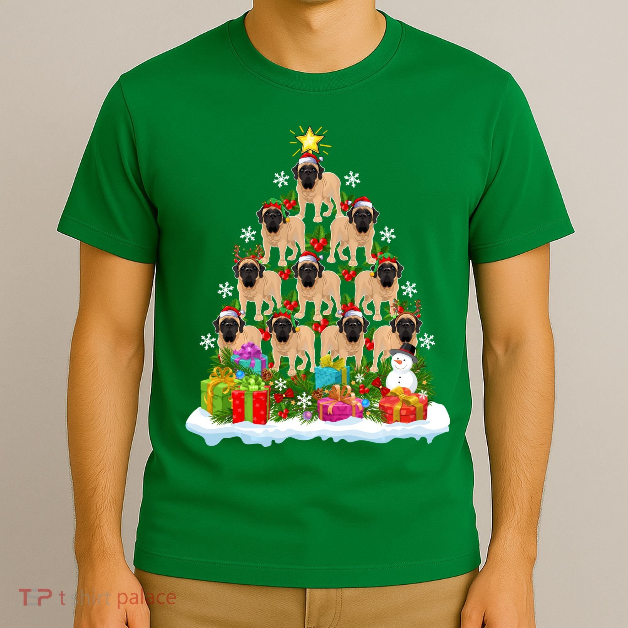 Xmas Holiday Santa English Mastiff Dog Christmas Tree T-Shirt
