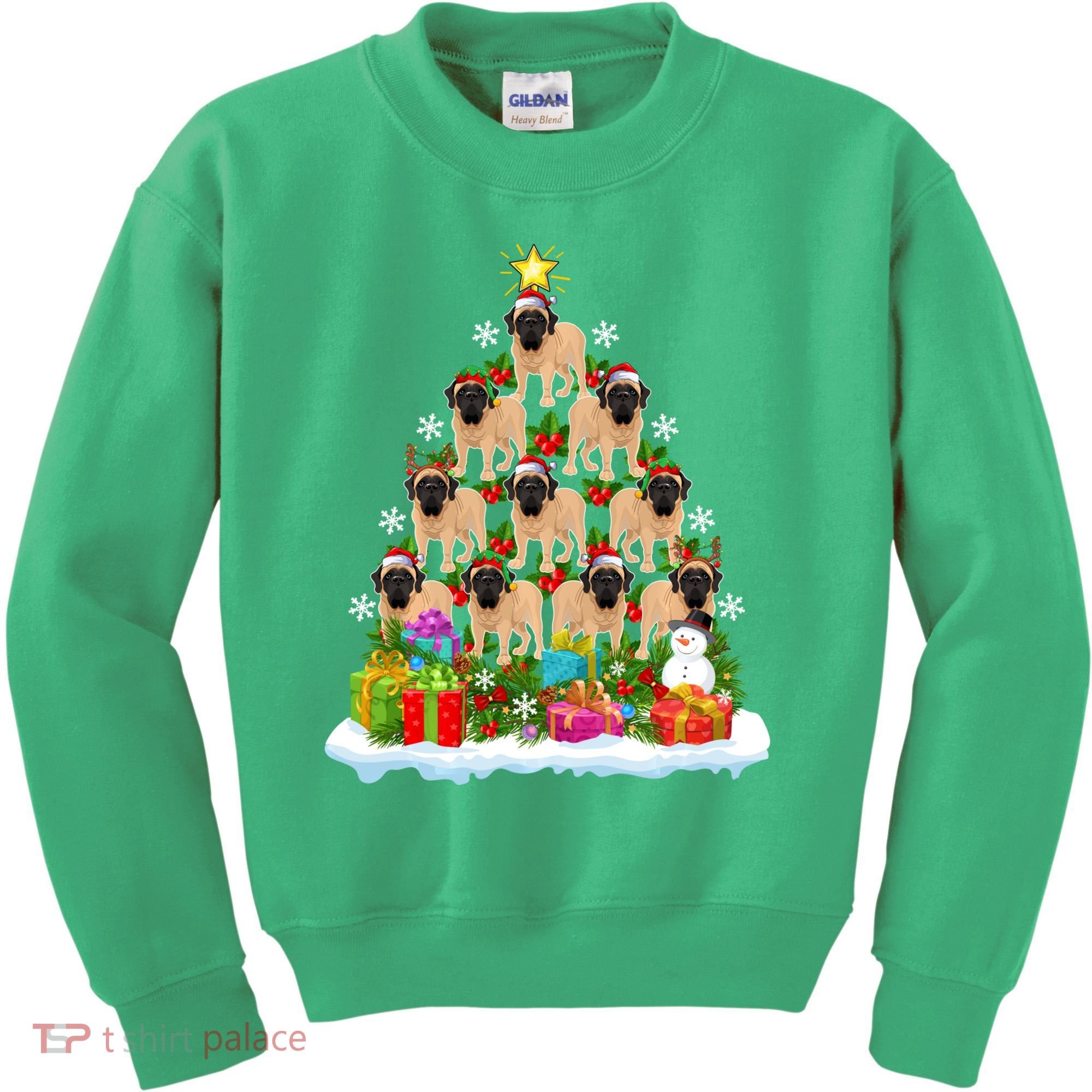 Xmas Holiday Santa English Mastiff Dog Christmas Tree Kids Sweatshirt