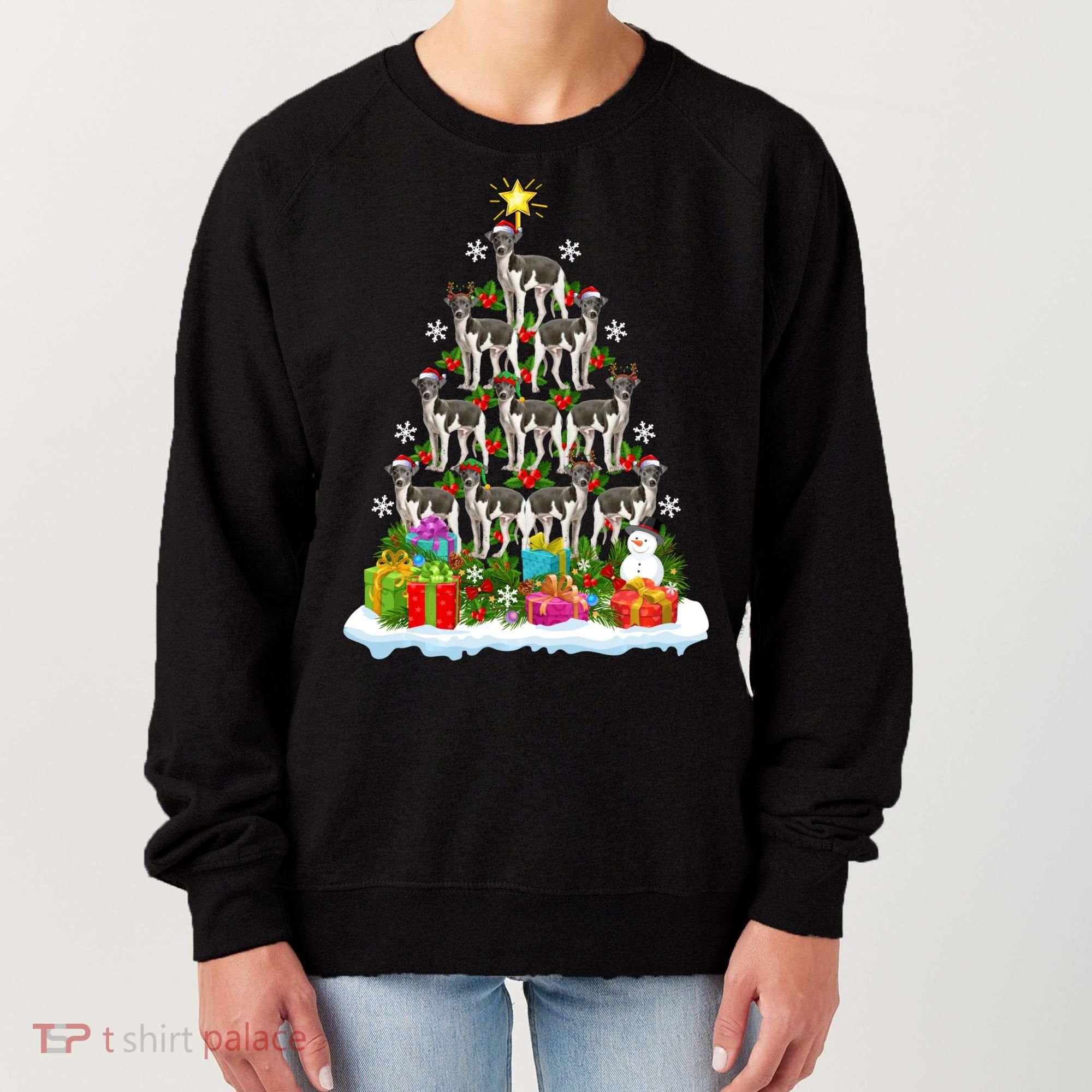 Xmas Holiday Santa Greyhound Dog Christmas Tree Women's Sweatshirt