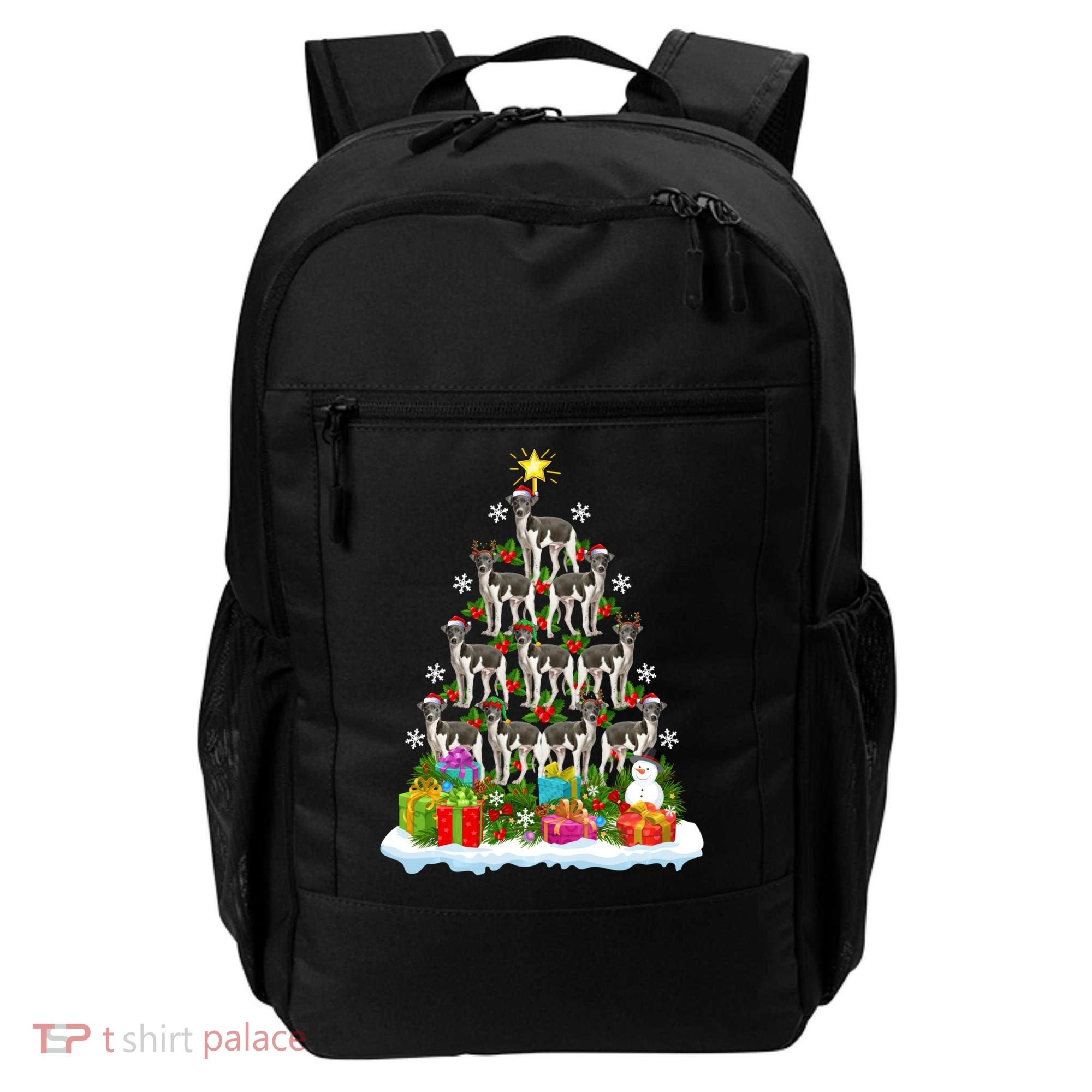 Xmas Holiday Santa Greyhound Dog Christmas Tree Backpack