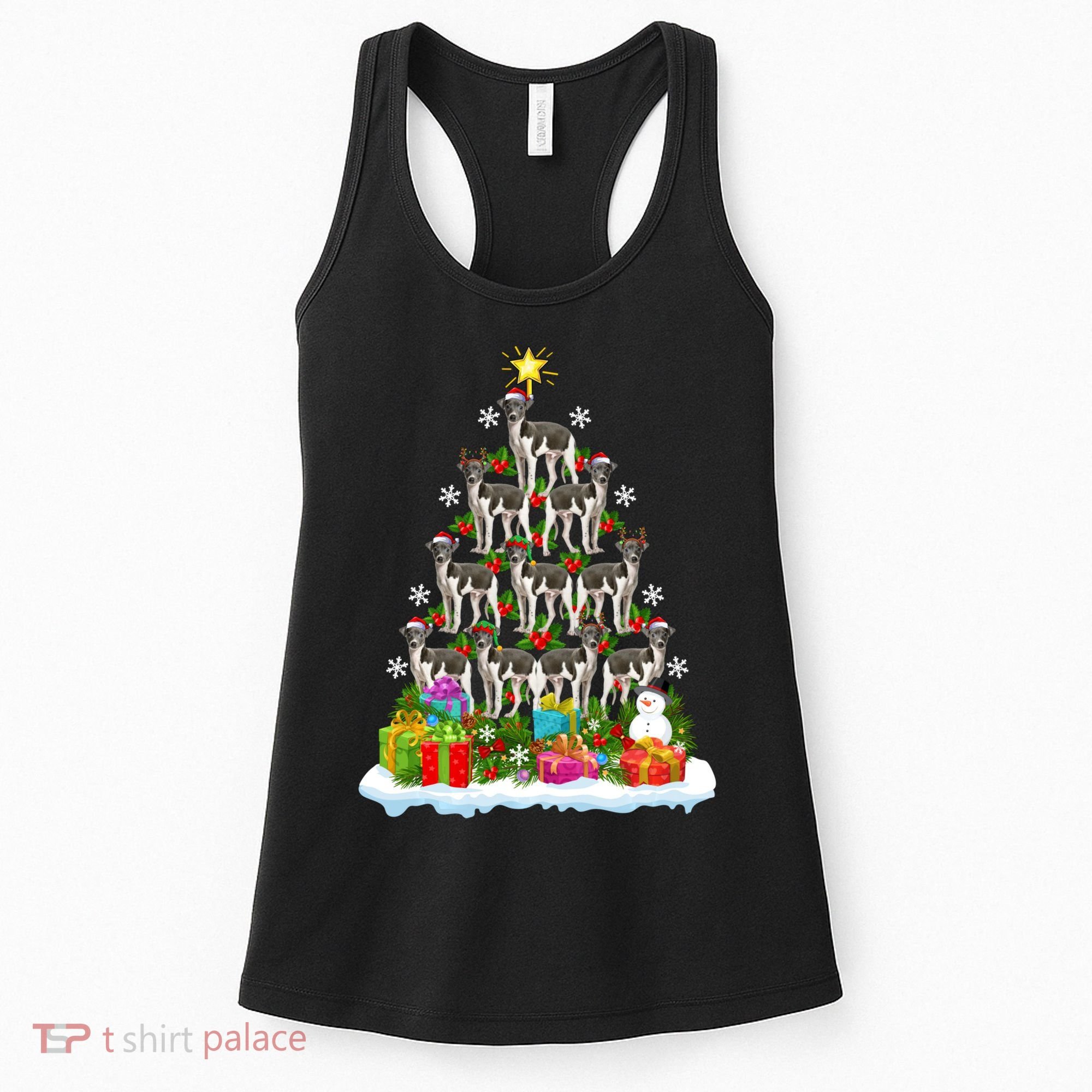 Xmas Holiday Santa Greyhound Dog Christmas Tree Women's Tank Top