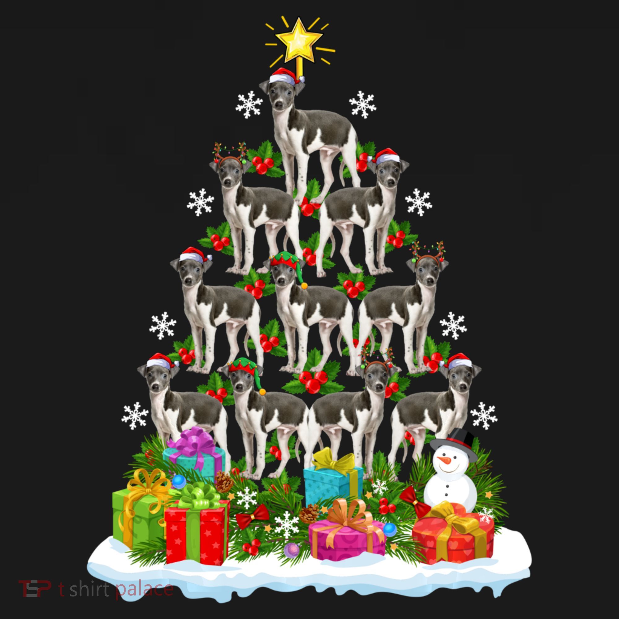 Xmas Holiday Santa Greyhound Dog Christmas Tree Tank Top