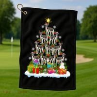 Xmas Holiday Santa Greyhound Dog Christmas Tree Golf Towel thumb 1