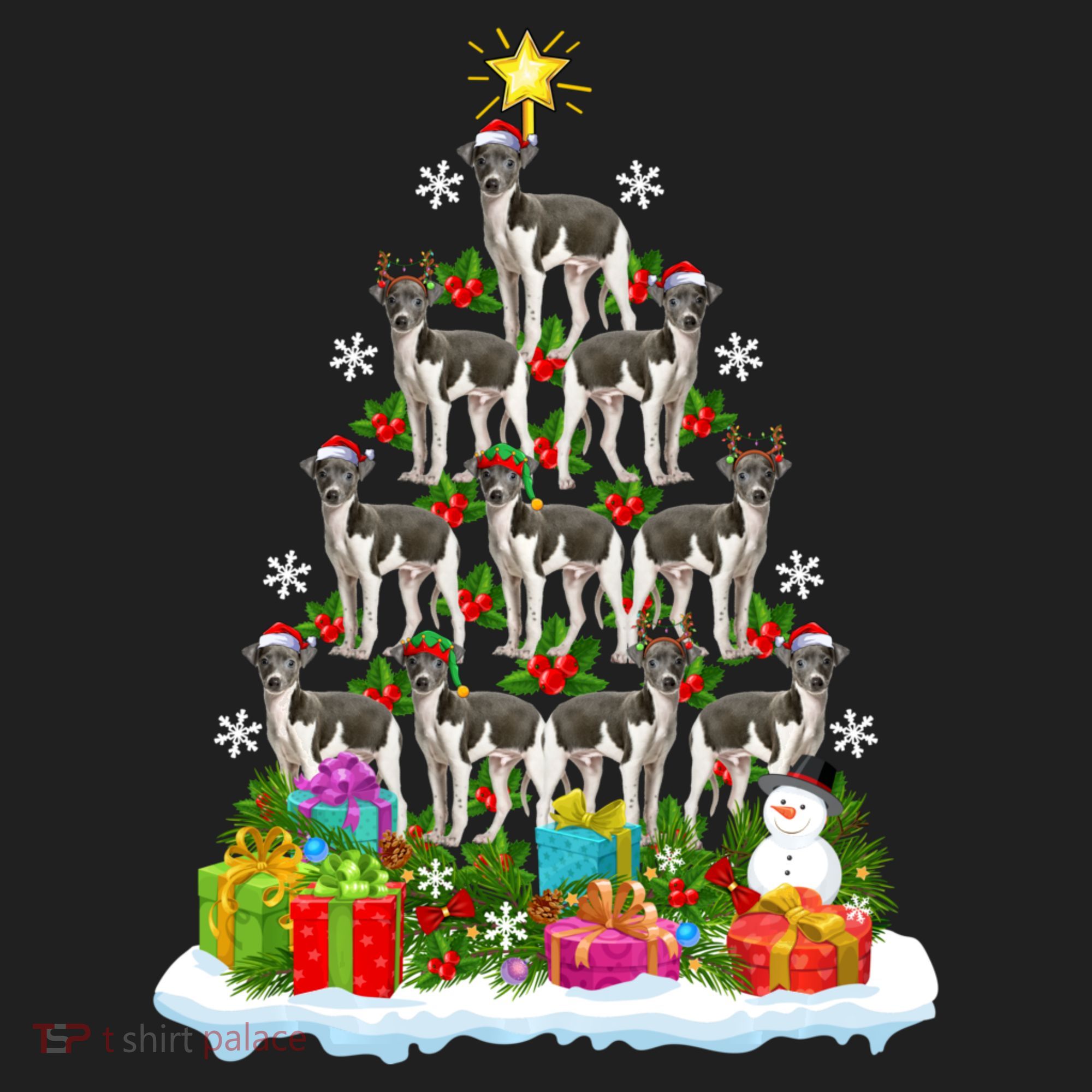 Xmas Holiday Santa Greyhound Dog Christmas Tree Golf Towel