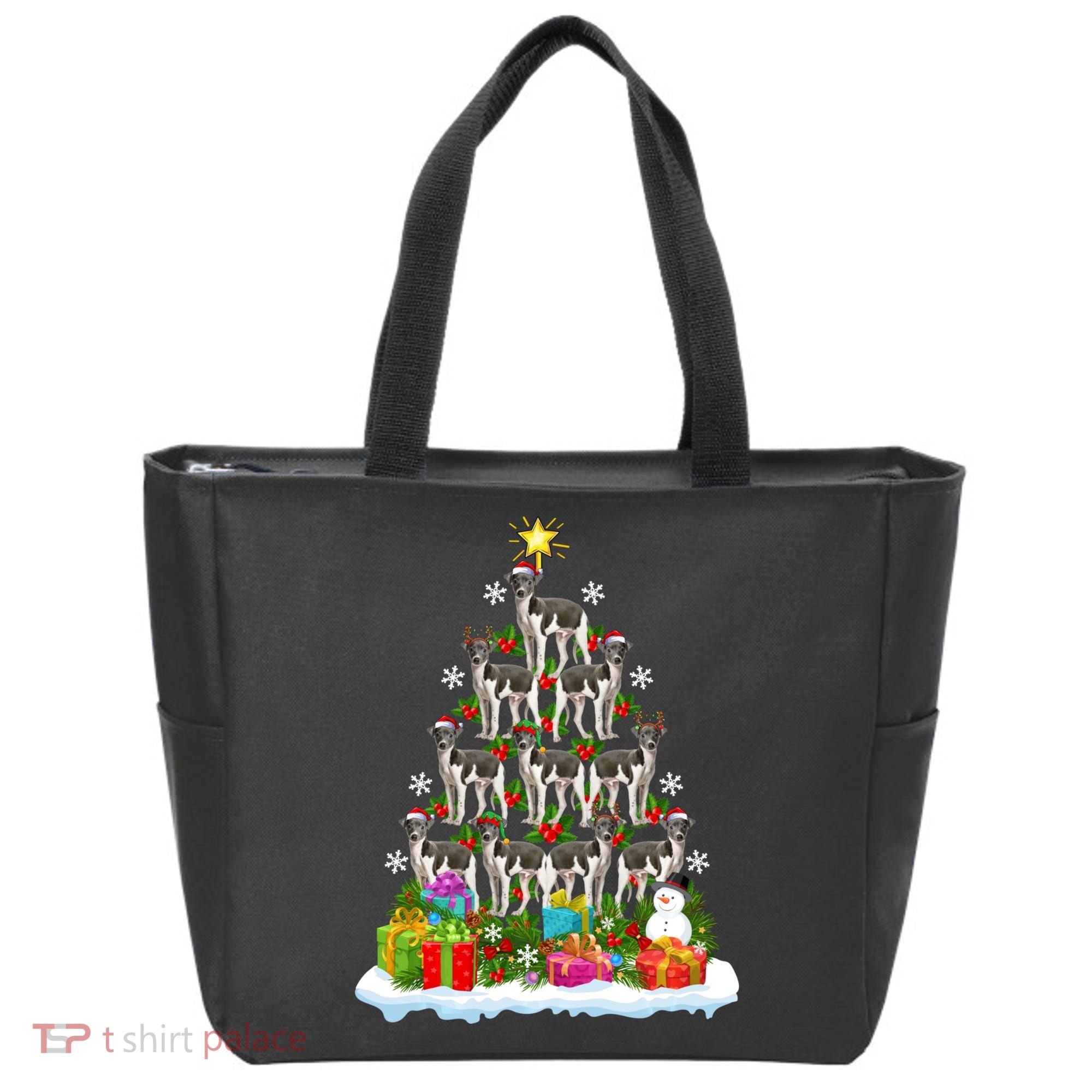 Xmas Holiday Santa Greyhound Dog Christmas Tree Tote Bag