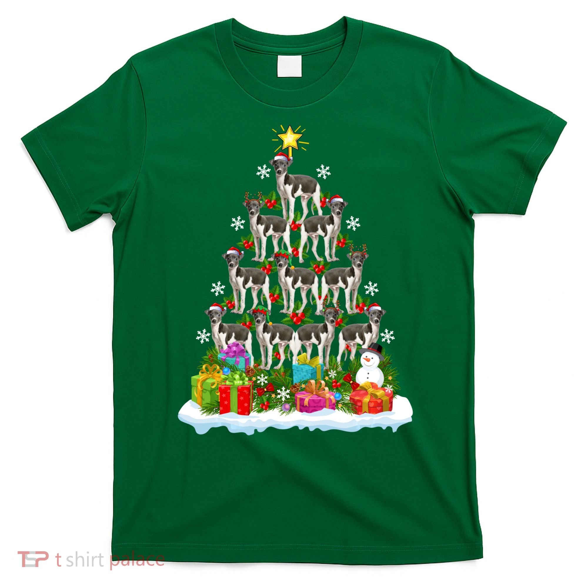 Xmas Holiday Santa Greyhound Dog Christmas Tree T-Shirt