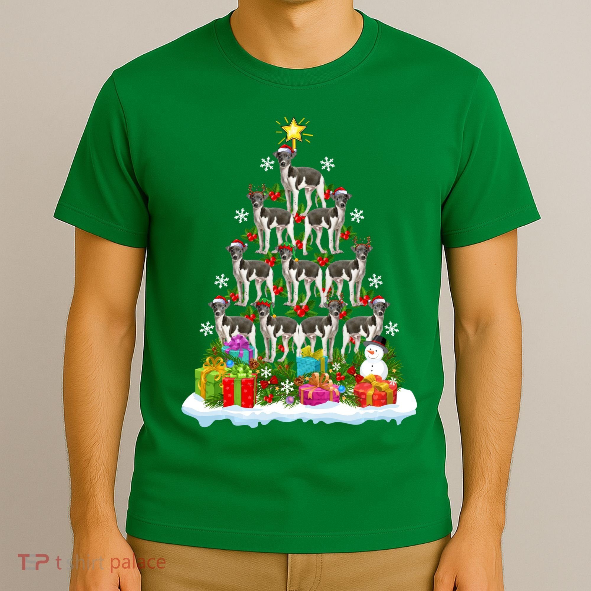 Xmas Holiday Santa Greyhound Dog Christmas Tree T-Shirt