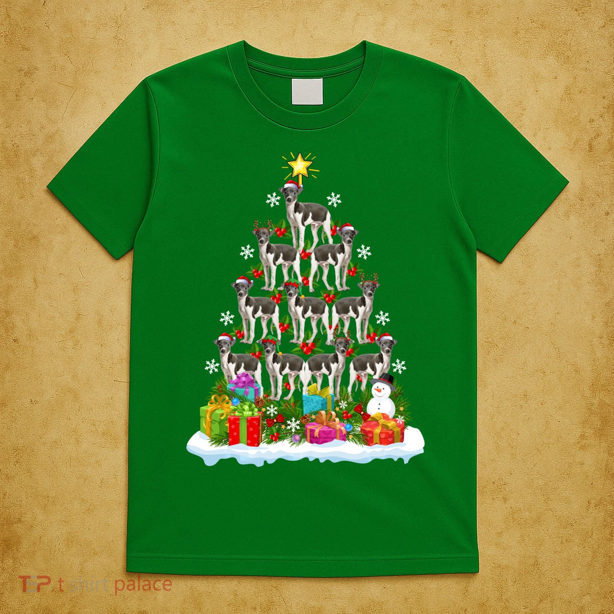 Xmas Holiday Santa Greyhound Dog Christmas Tree T-Shirt