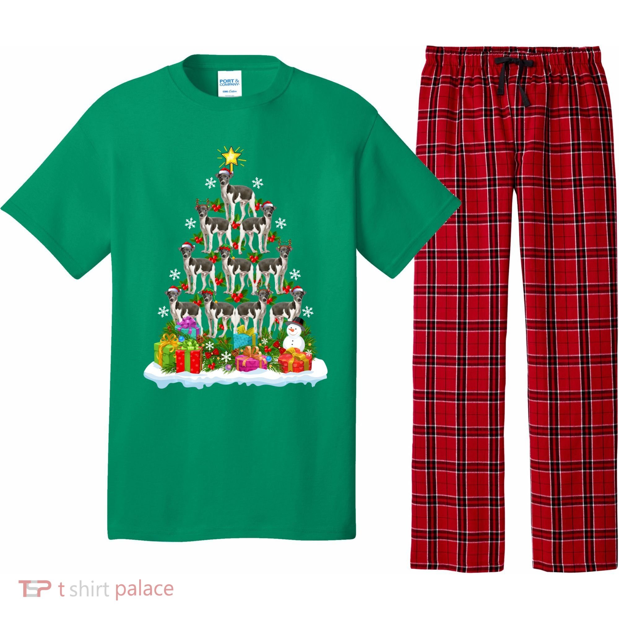 Xmas Holiday Santa Greyhound Dog Christmas Tree Pajama Set