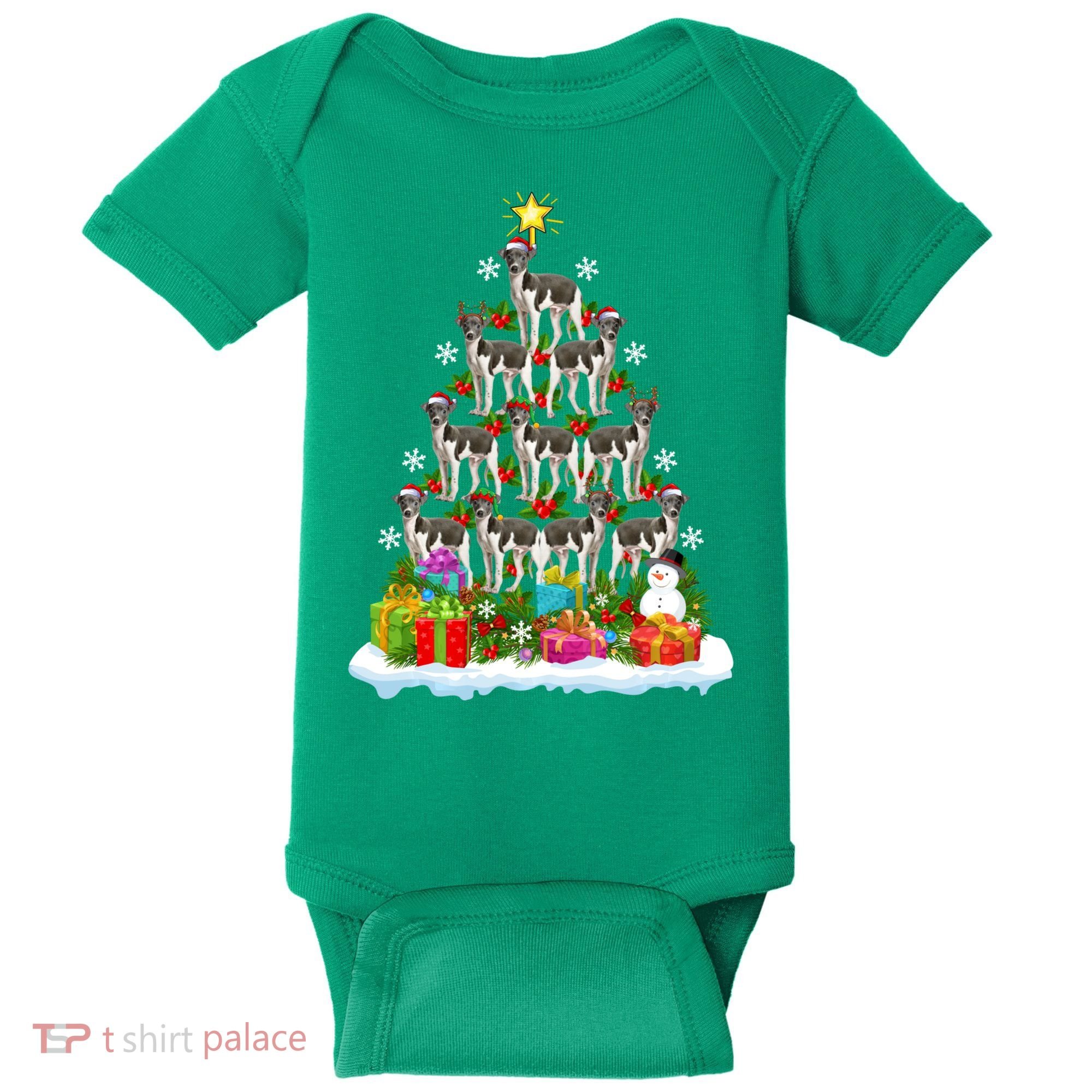 Xmas Holiday Santa Greyhound Dog Christmas Tree Baby Bodysuit