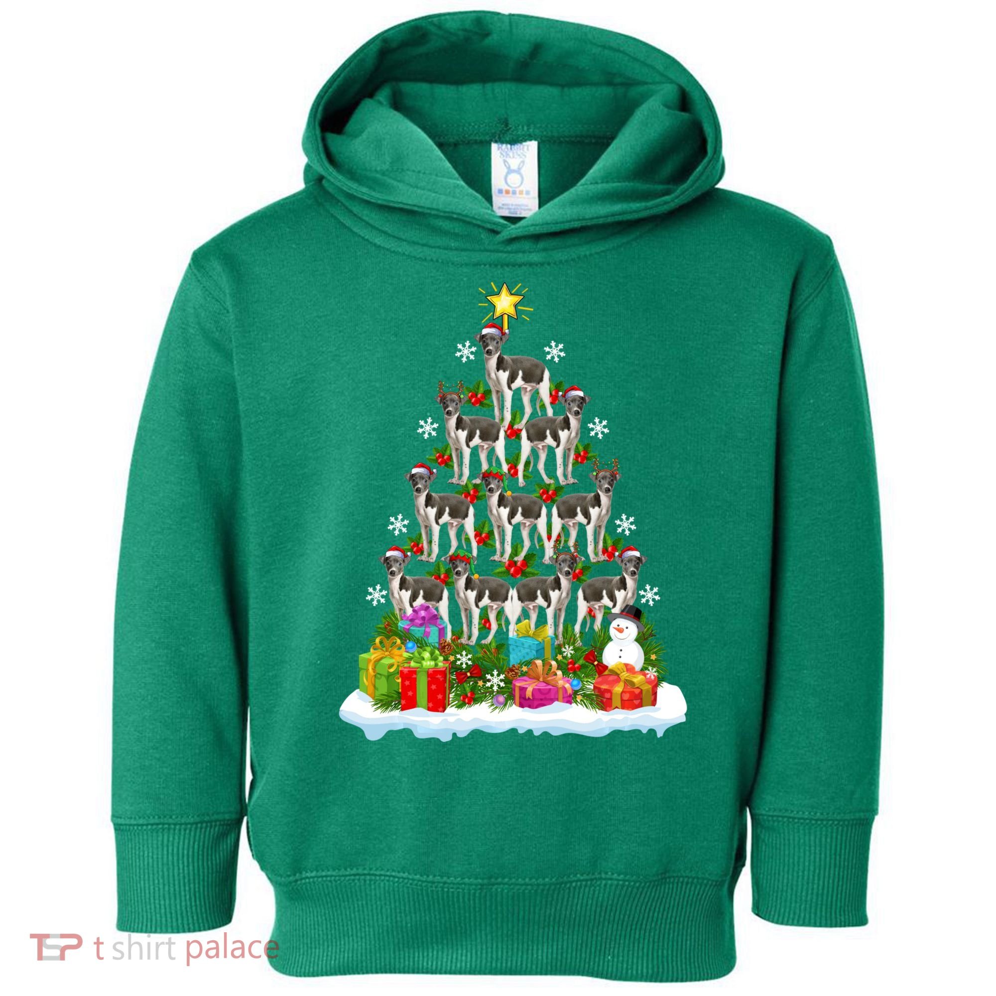 Xmas Holiday Santa Greyhound Dog Christmas Tree Toddler Hoodie