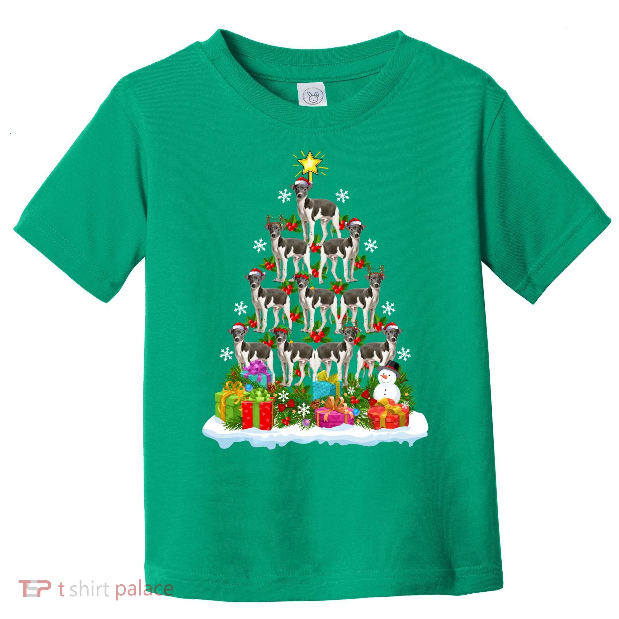 Xmas Holiday Santa Greyhound Dog Christmas Tree Toddler T-Shirt