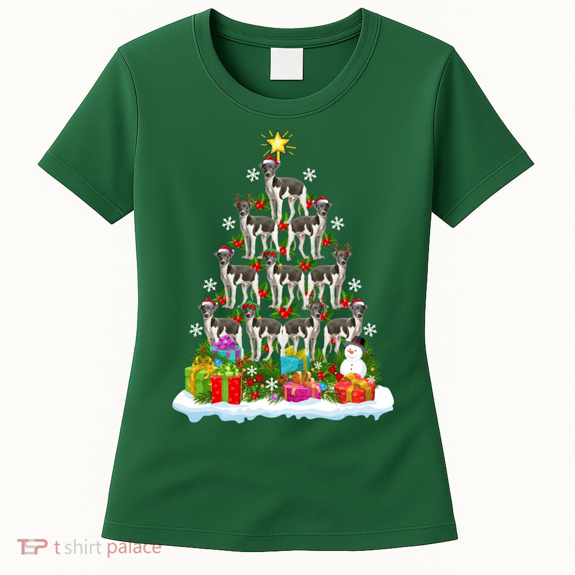 Xmas Holiday Santa Greyhound Dog Christmas Tree Women's T-Shirt