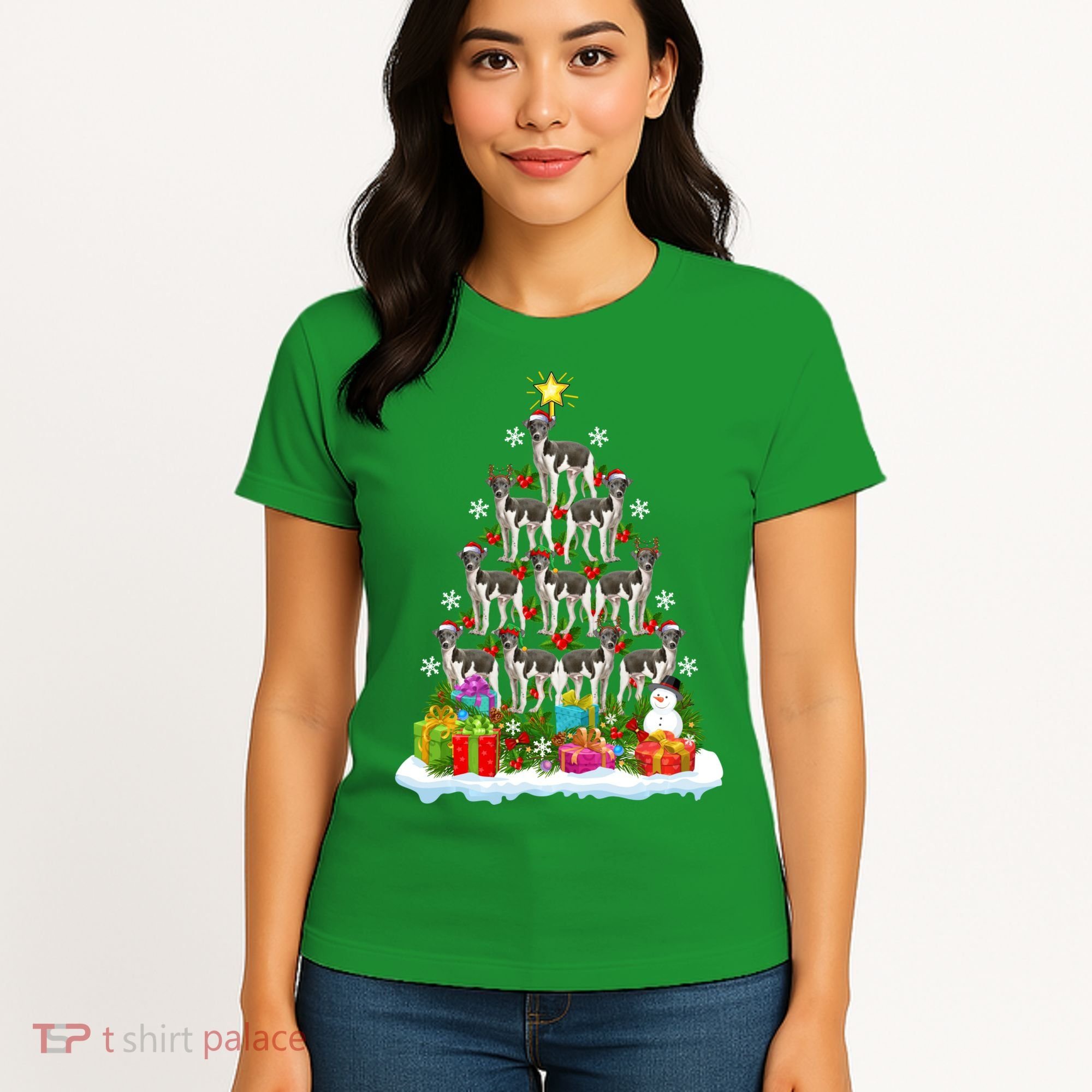 Xmas Holiday Santa Greyhound Dog Christmas Tree Women's T-Shirt