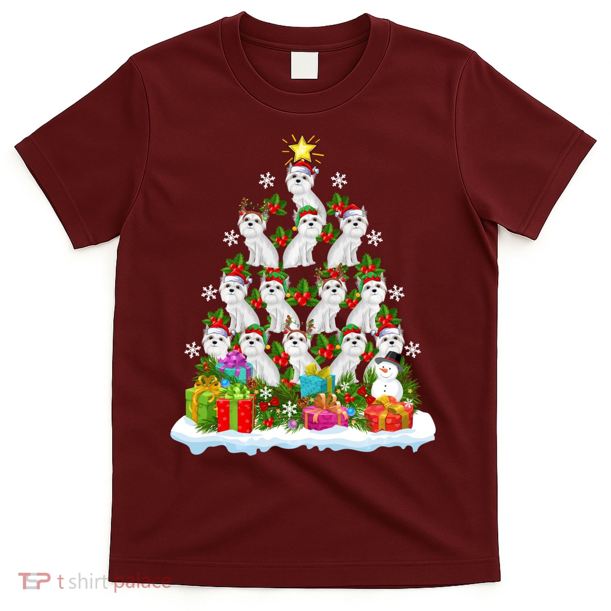 Xmas Holiday Santa Maltipoo Dog Christmas Tree T-Shirt