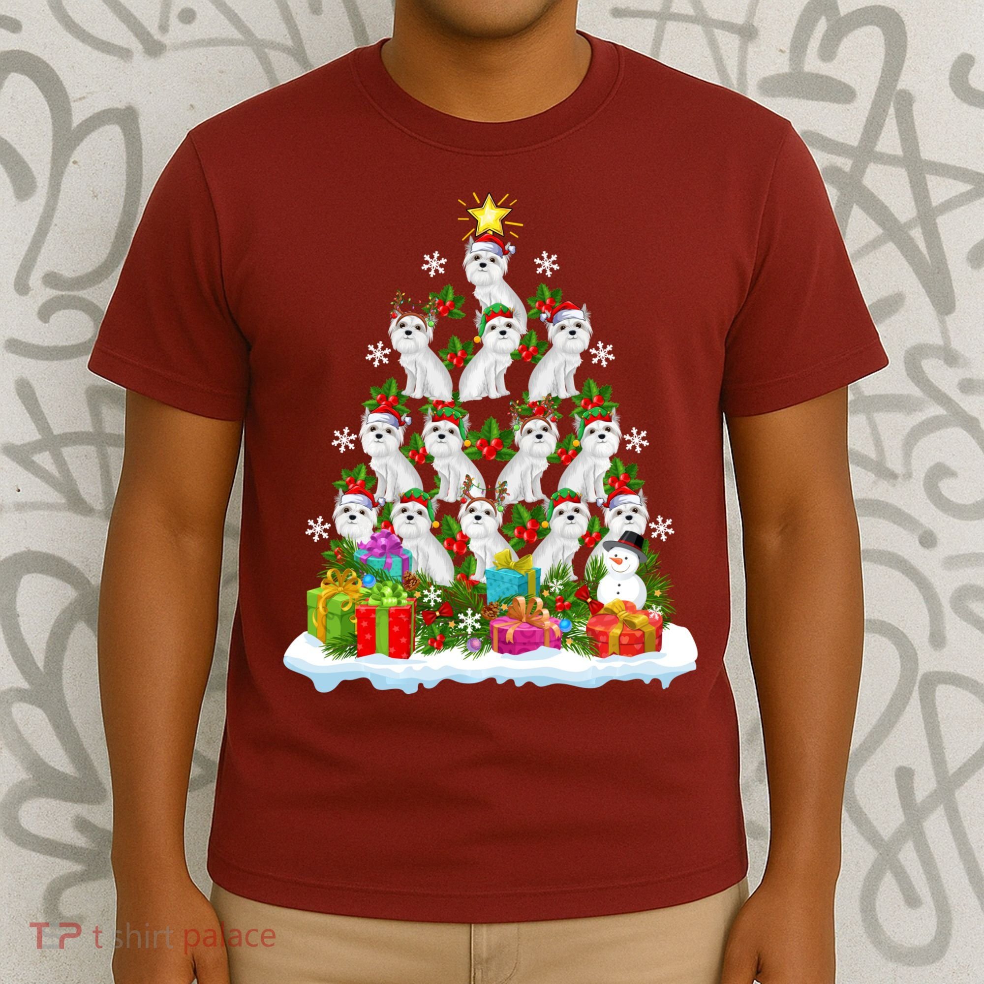 Xmas Holiday Santa Maltipoo Dog Christmas Tree T-Shirt