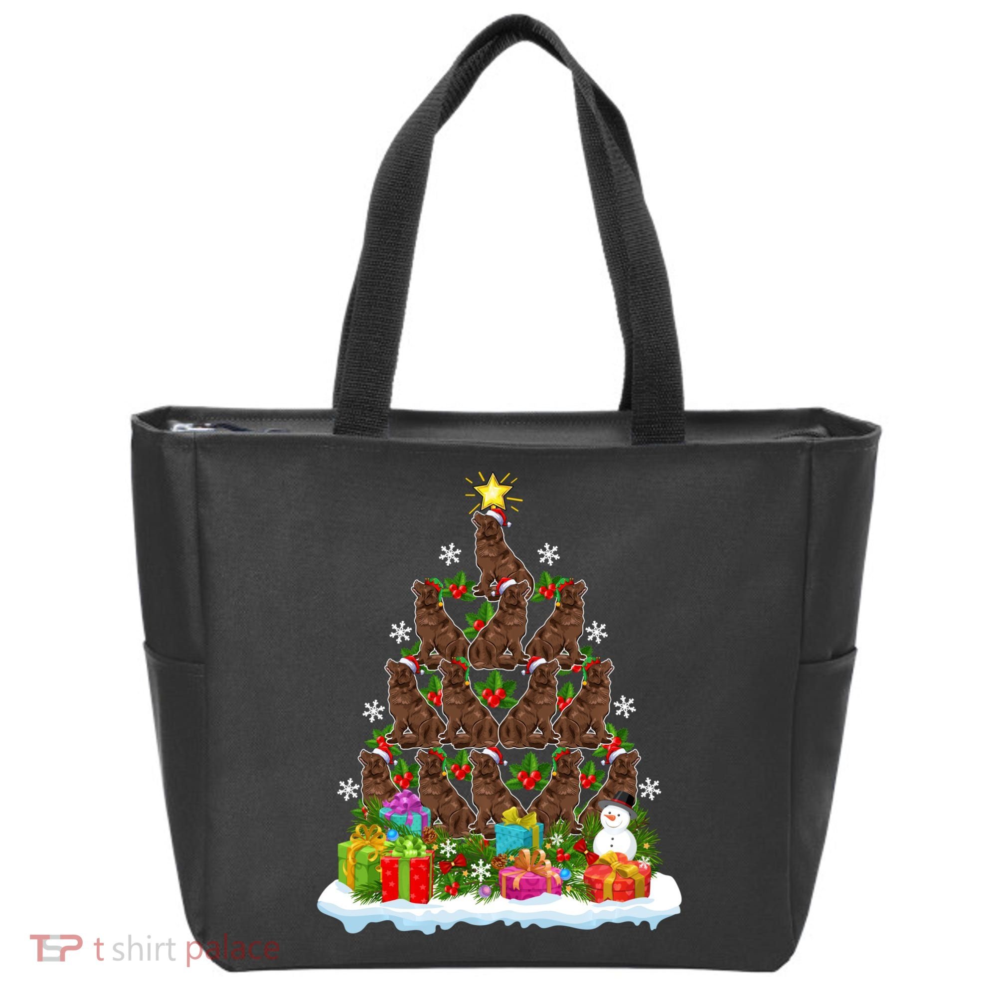 Xmas Holiday Santa Newfoundland Dog Christmas Tree Tote Bag